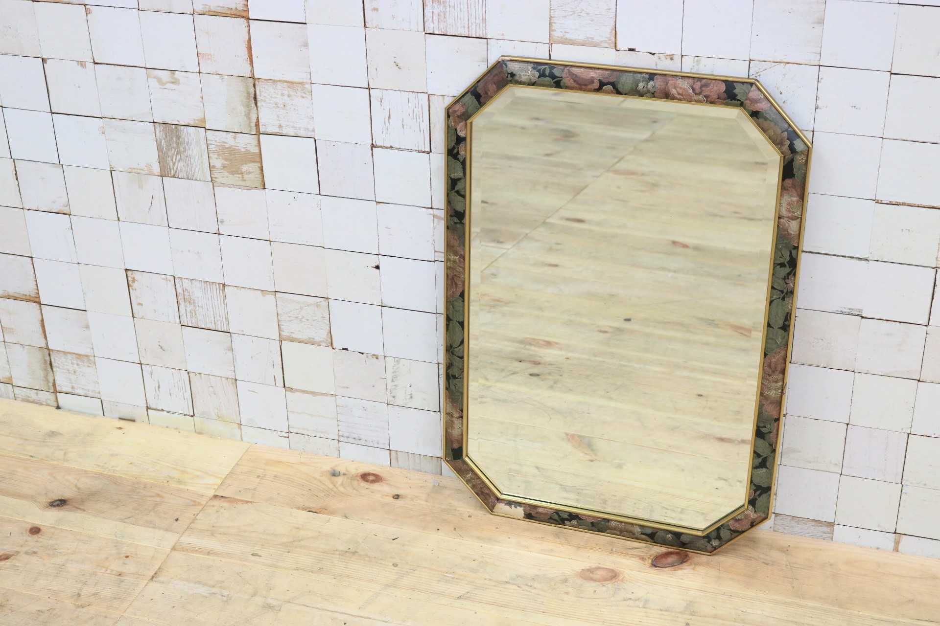 GMFS358◯イタリア製 壁掛けミラー ITALY ミラー ウォールミラー 鏡 八角形 エレガント ボタニカル 花柄 レトロ