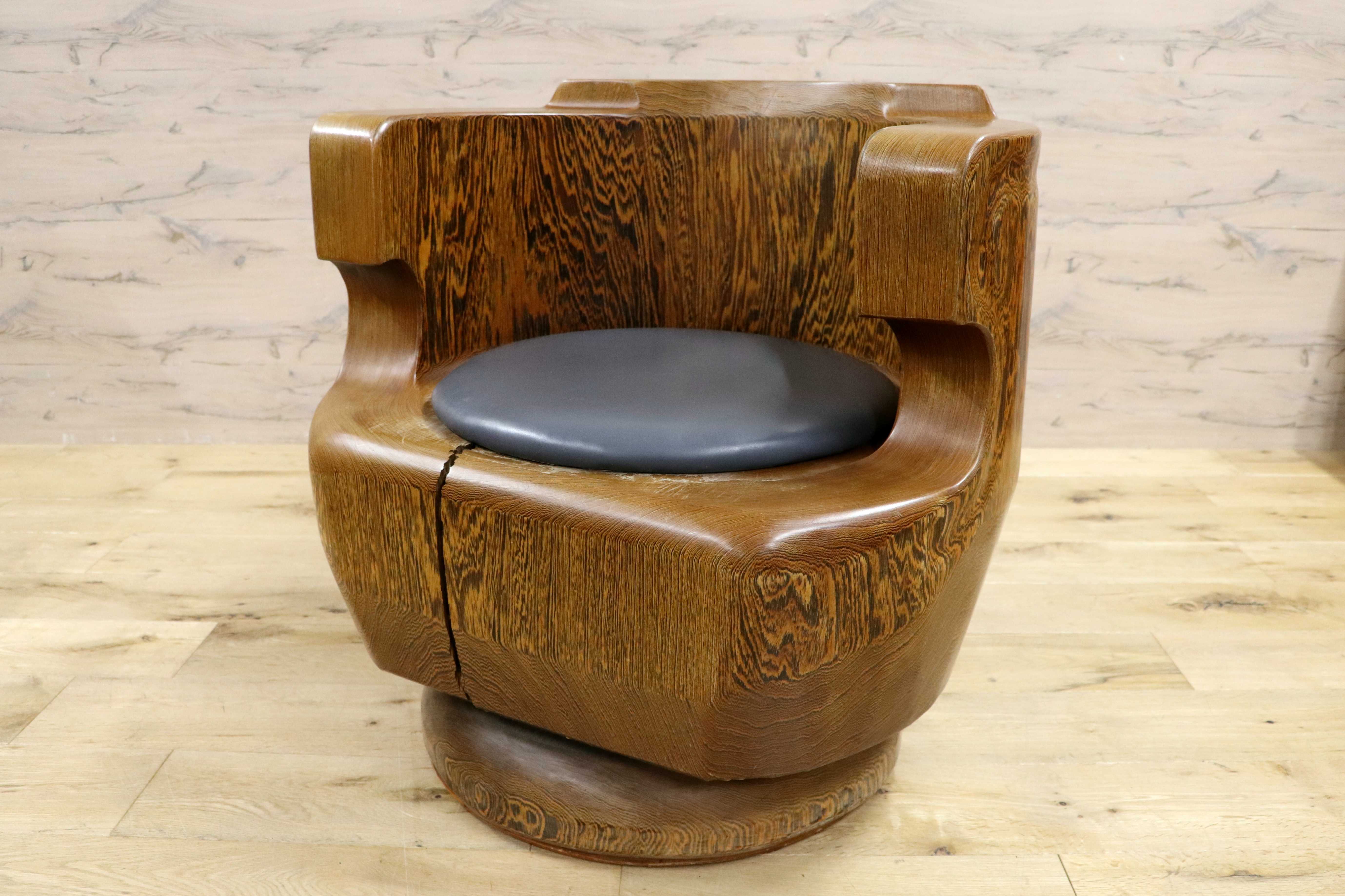 GMIH275C○鉄刀木 夕ガヤサン 大臣椅子 回転椅子 無垢材 応接 ラウンジ 和室 座敷 アンティーク