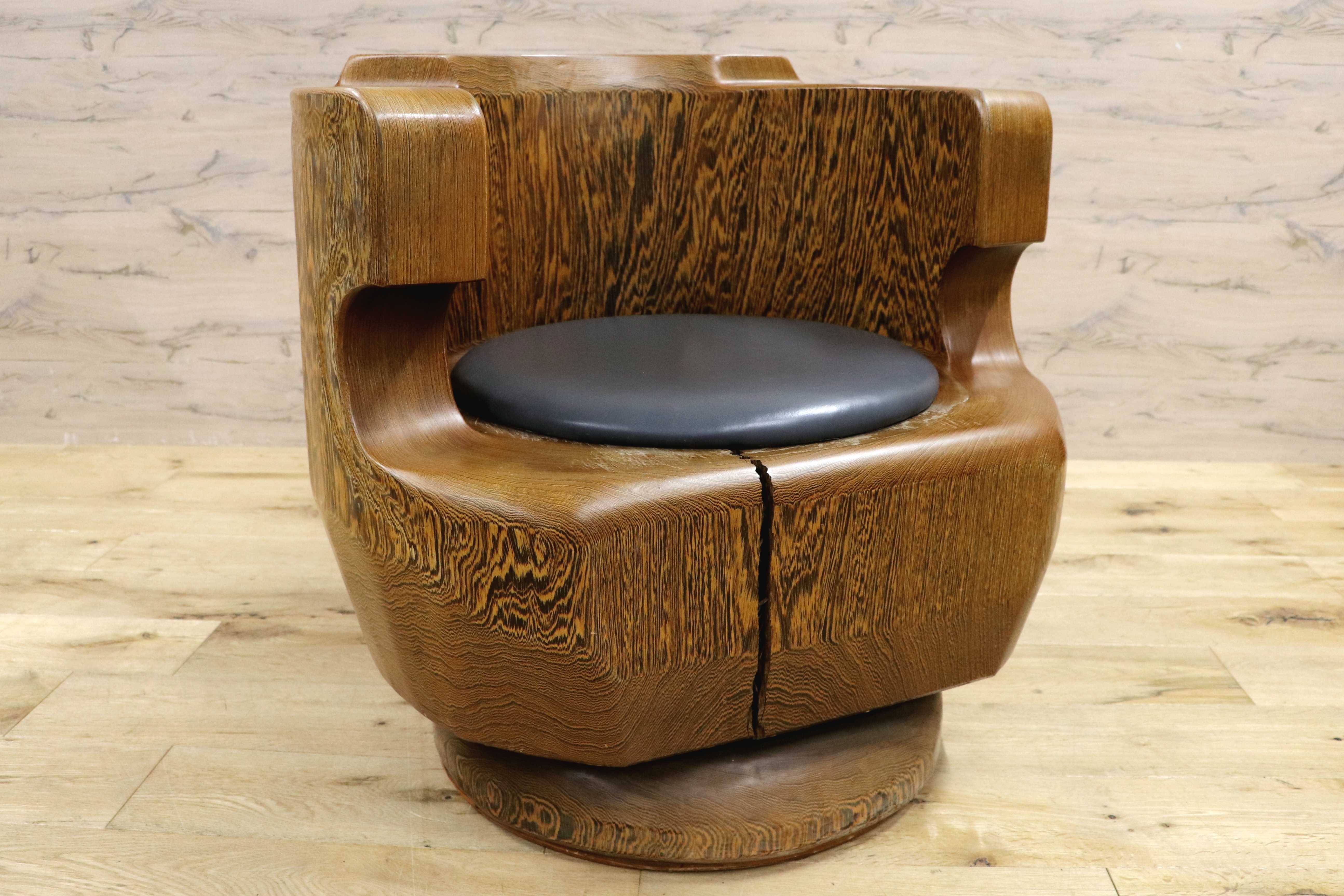 GMIH275C○鉄刀木 夕ガヤサン 大臣椅子 回転椅子 無垢材 応接 ラウンジ 和室 座敷 アンティーク