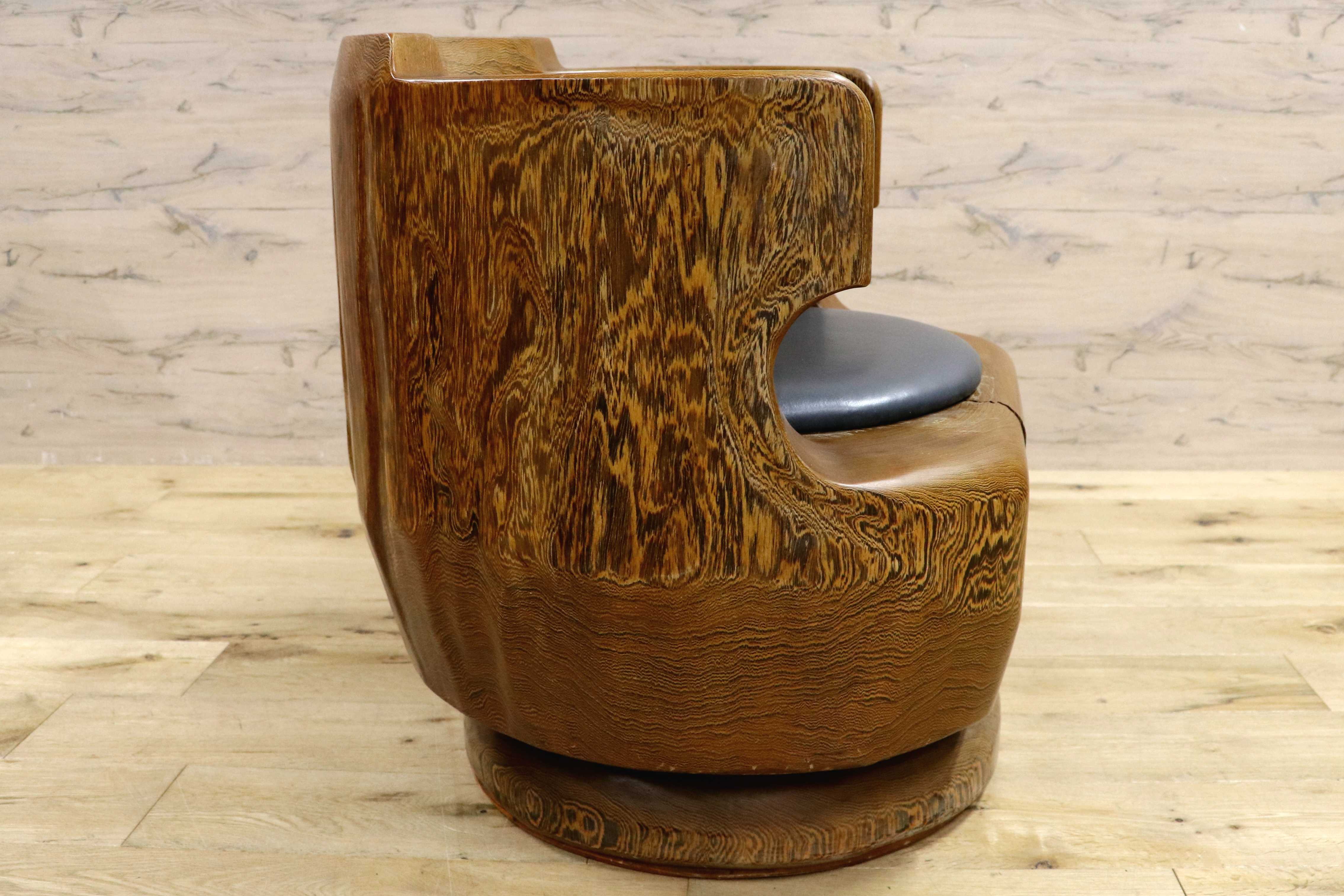 GMIH275C○鉄刀木 夕ガヤサン 大臣椅子 回転椅子 無垢材 応接 ラウンジ 和室 座敷 アンティーク