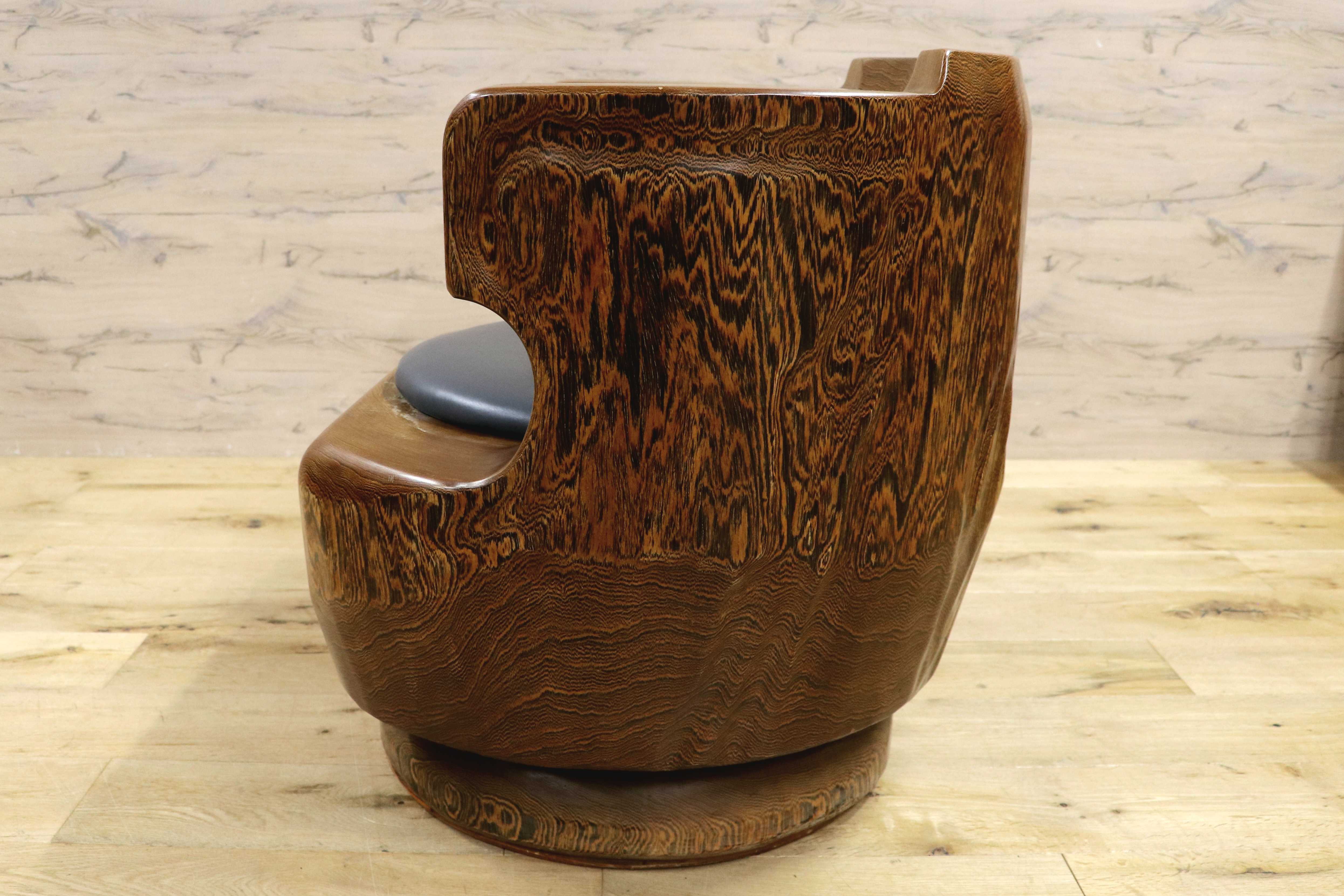 GMIH275C○鉄刀木 夕ガヤサン 大臣椅子 回転椅子 無垢材 応接 ラウンジ 和室 座敷 アンティーク