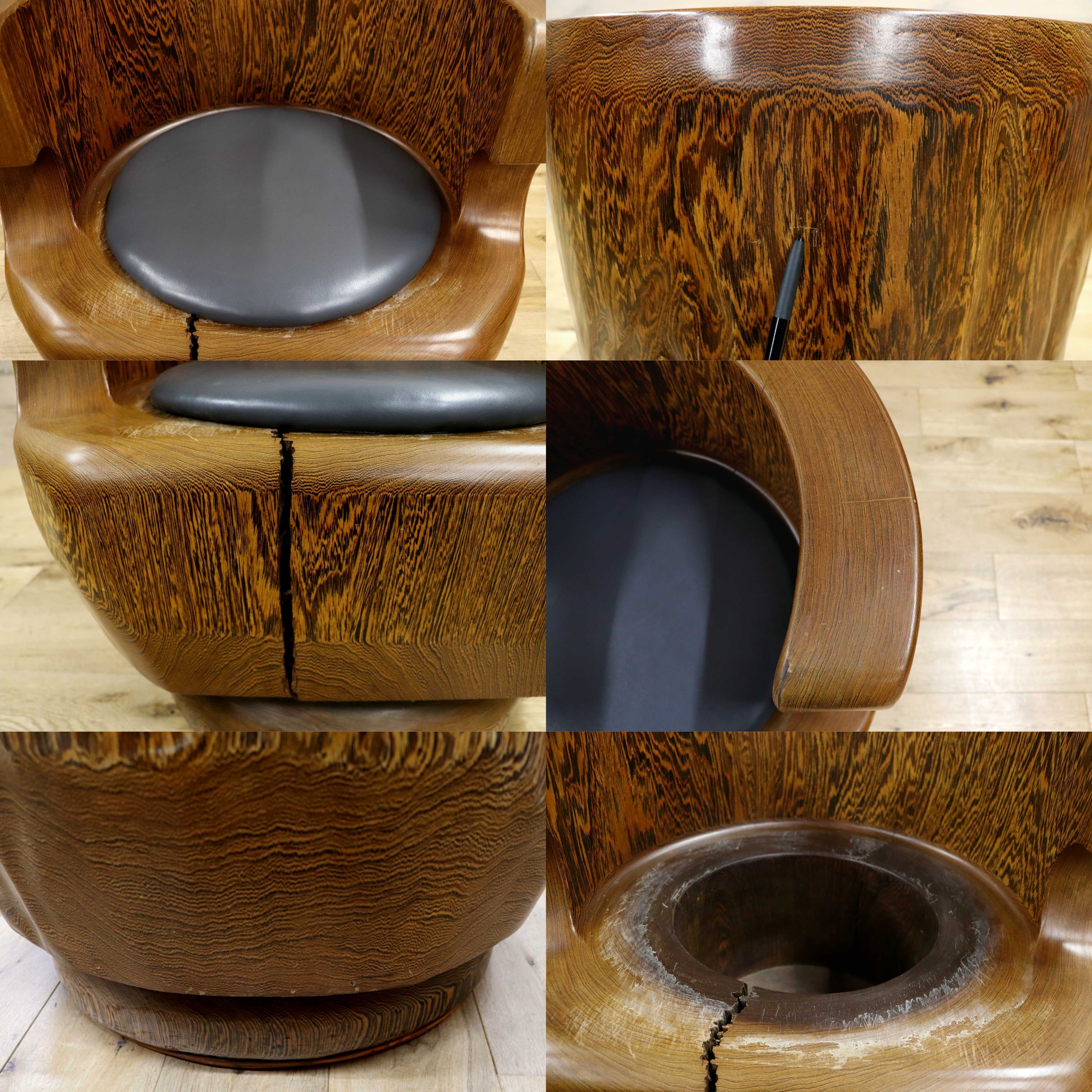 GMIH275C○鉄刀木 夕ガヤサン 大臣椅子 回転椅子 無垢材 応接 ラウンジ 和室 座敷 アンティーク