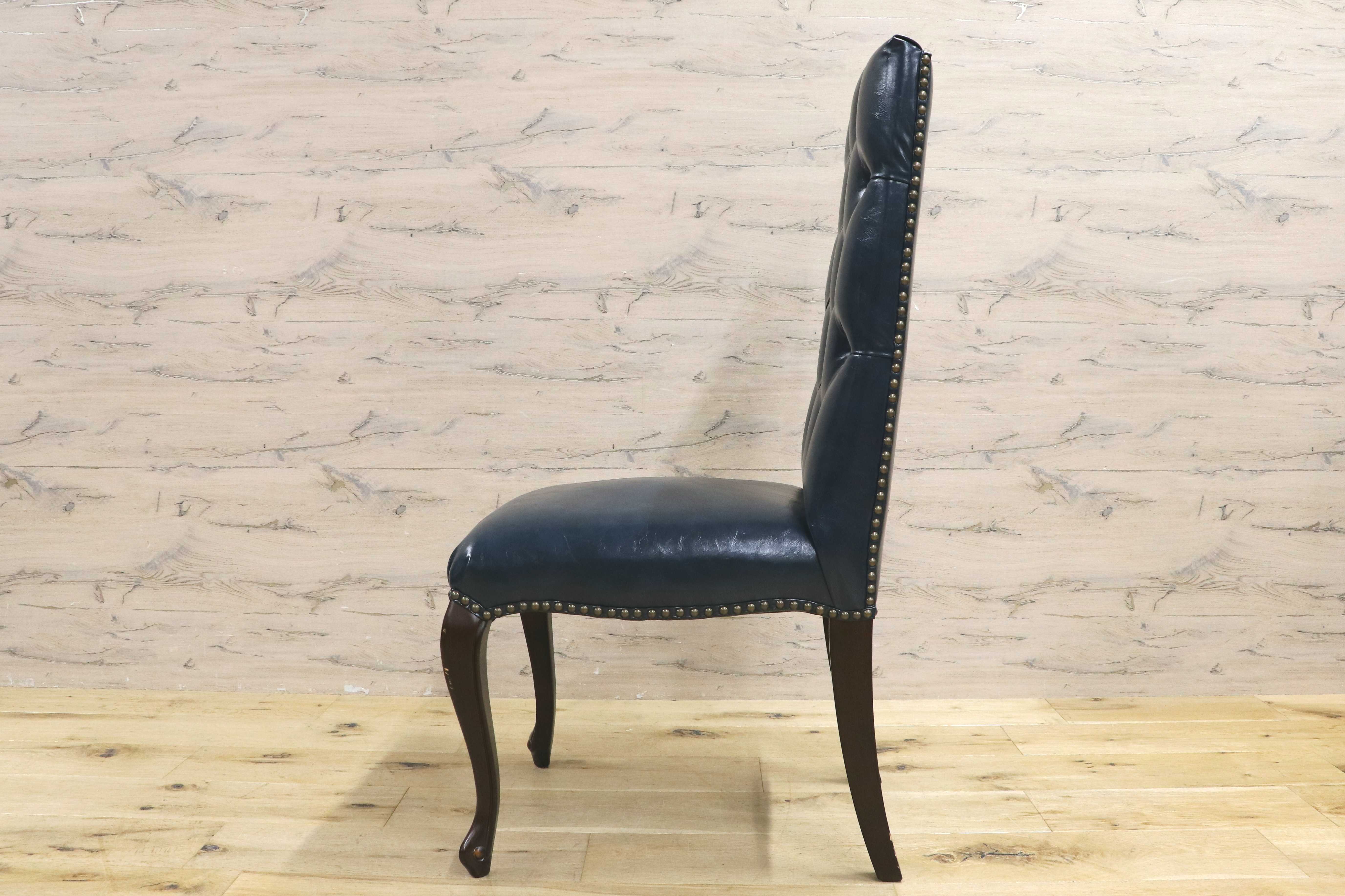 GMIK687A○VINCENT / ヴィンセント ダイニングチェア 食卓椅子 ハイバック 英国調 合皮 ヨーロピアン クラシック ブルー 定価約3.5万