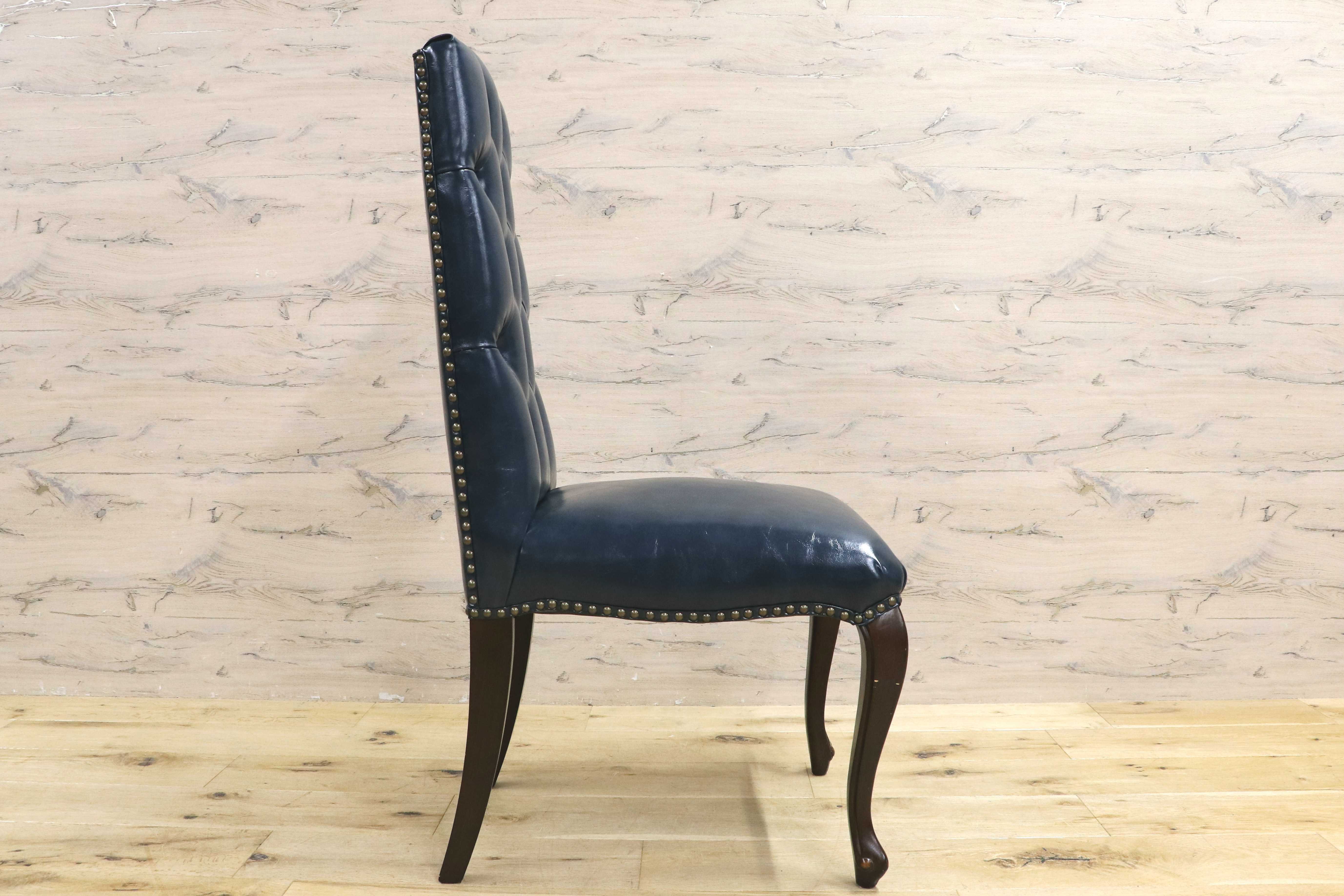 GMIK687A○VINCENT / ヴィンセント ダイニングチェア 食卓椅子 ハイバック 英国調 合皮 ヨーロピアン クラシック ブルー 定価約3.5万