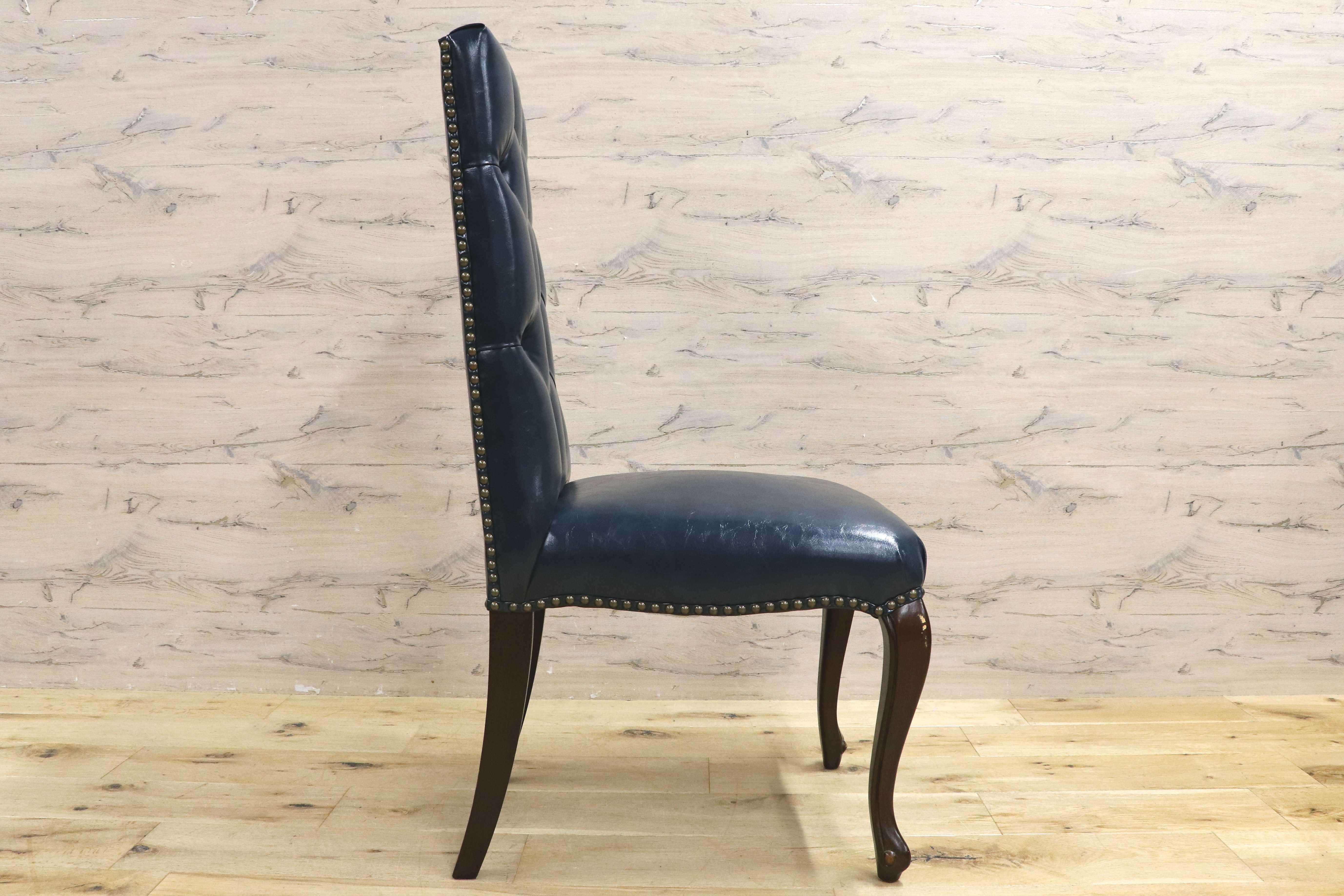 GMIK687B○VINCENT / ヴィンセント ダイニングチェア 食卓椅子 ハイバック 英国調 合皮 ヨーロピアン クラシック ブルー 定価約3.5万