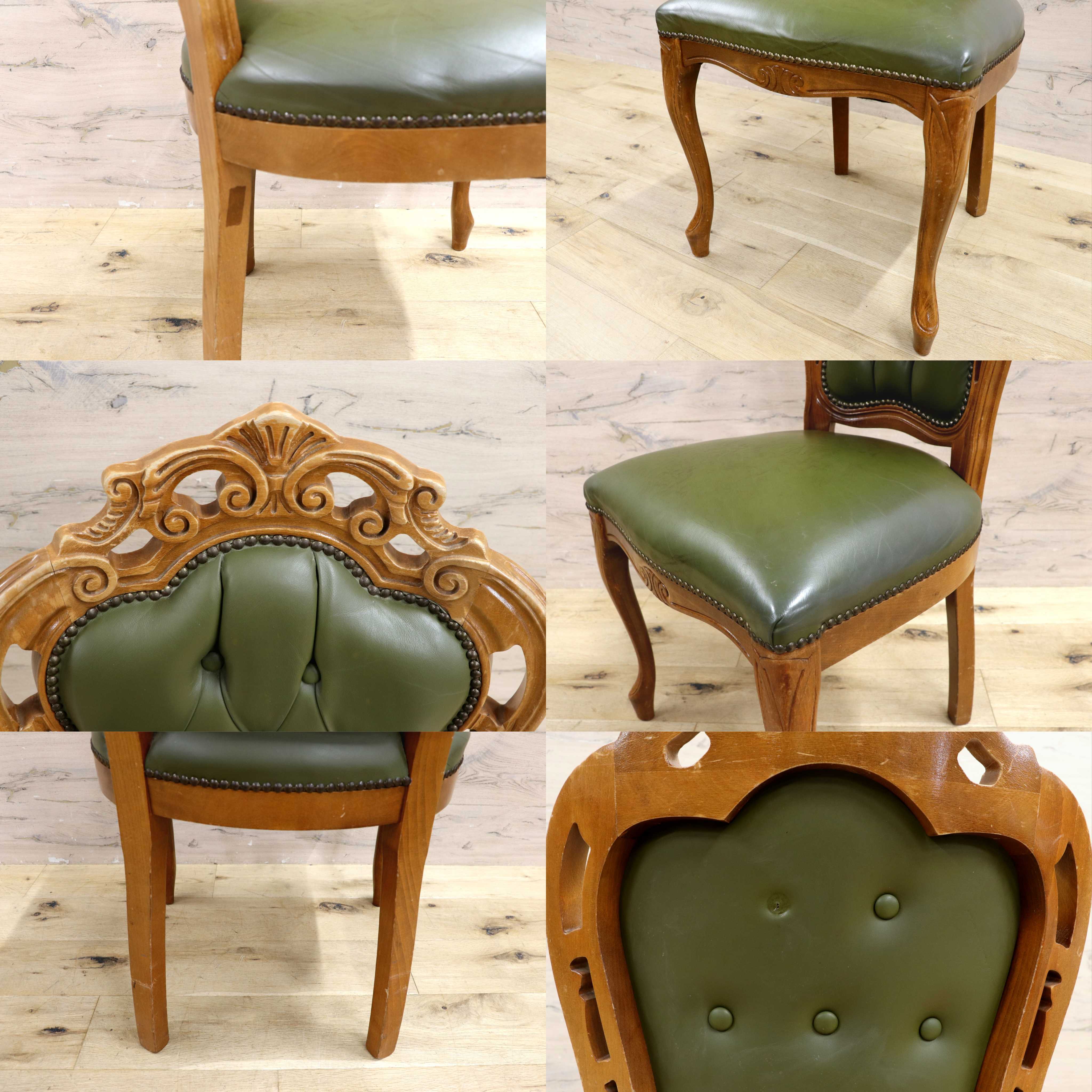 GMIH328A○イタリア ヴィンテージ ヨーロピアン ヴェローナクラシック ダイニングチェア 革張り 猫脚 ヨーロッパ家具 アンティーク