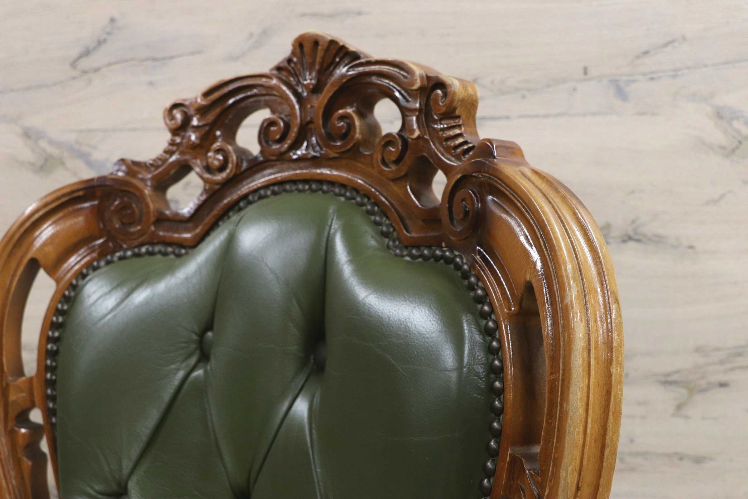 GMIH328C○イタリア ヴィンテージ ヨーロピアン ヴェローナクラシック ダイニングチェア 革張り 猫脚 ヨーロッパ家具 アンティーク