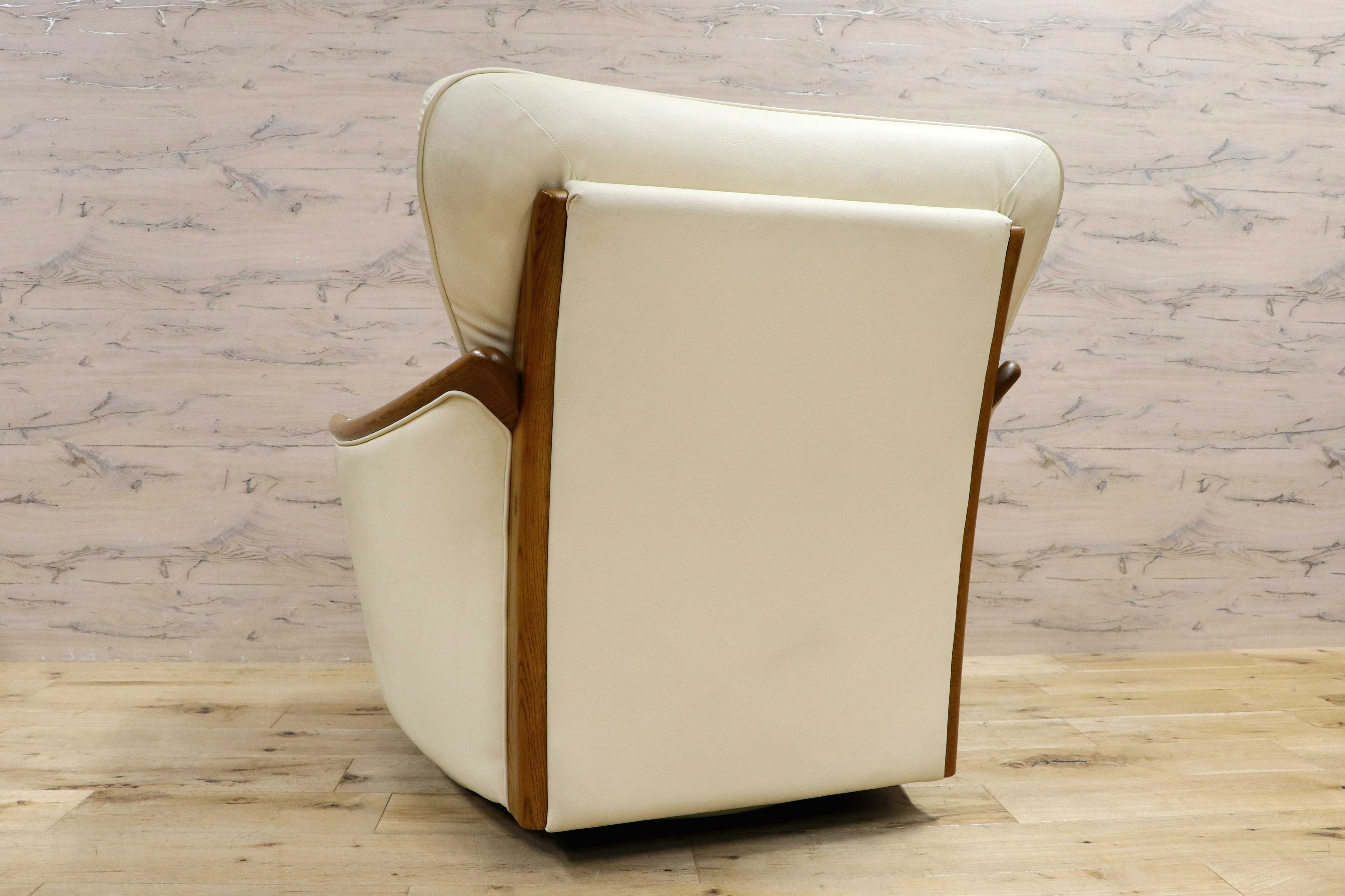 GMIS380○浜本工芸 / HAMAMOTO 1人掛けソファ 楢材 回転椅子 1Pソファ ソフトレザー 回転ソファ シングルソファ 椅子 アームソファ モダン