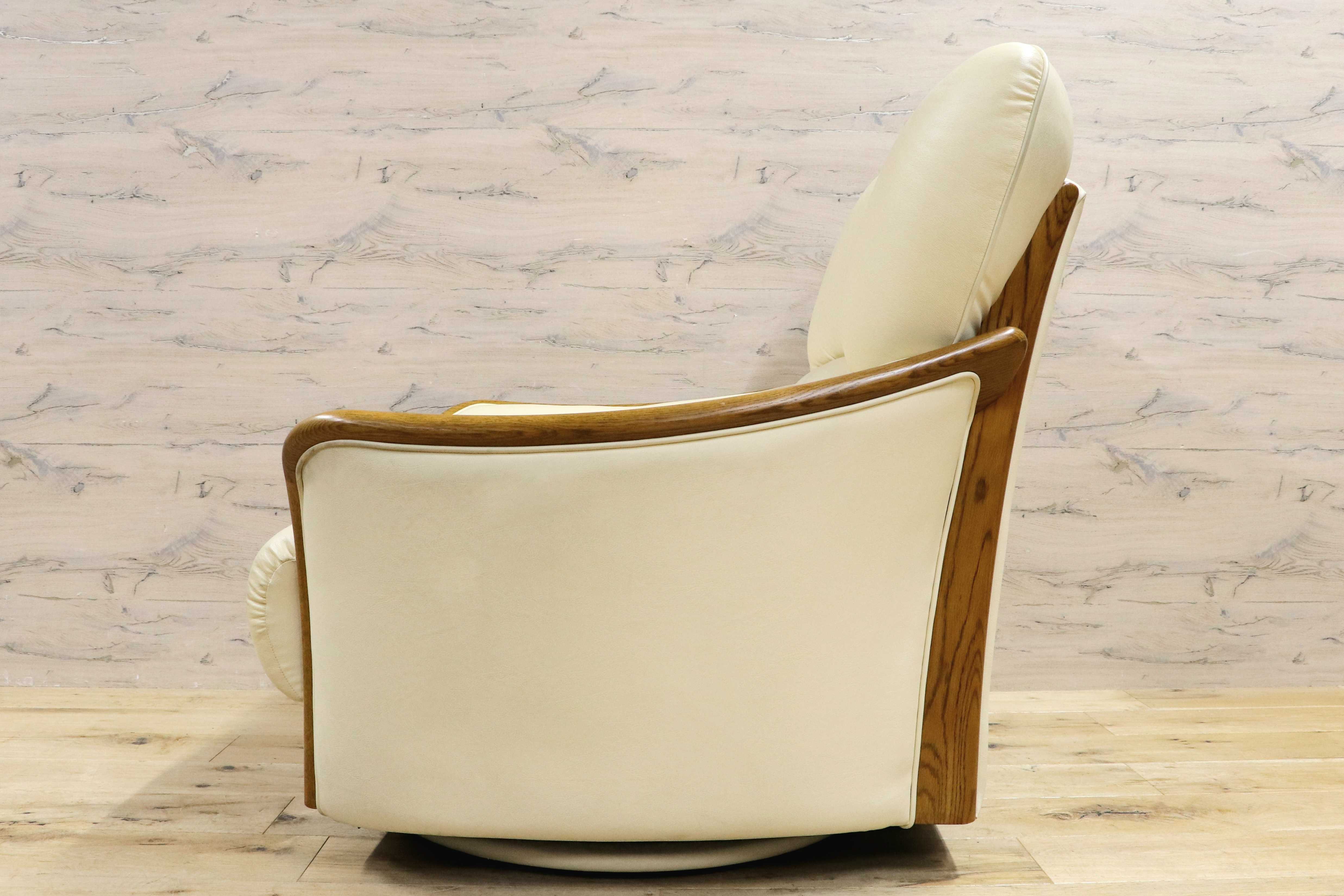 GMIS380○浜本工芸 / HAMAMOTO 1人掛けソファ 楢材 回転椅子 1Pソファ ソフトレザー 回転ソファ シングルソファ 椅子 アームソファ モダン