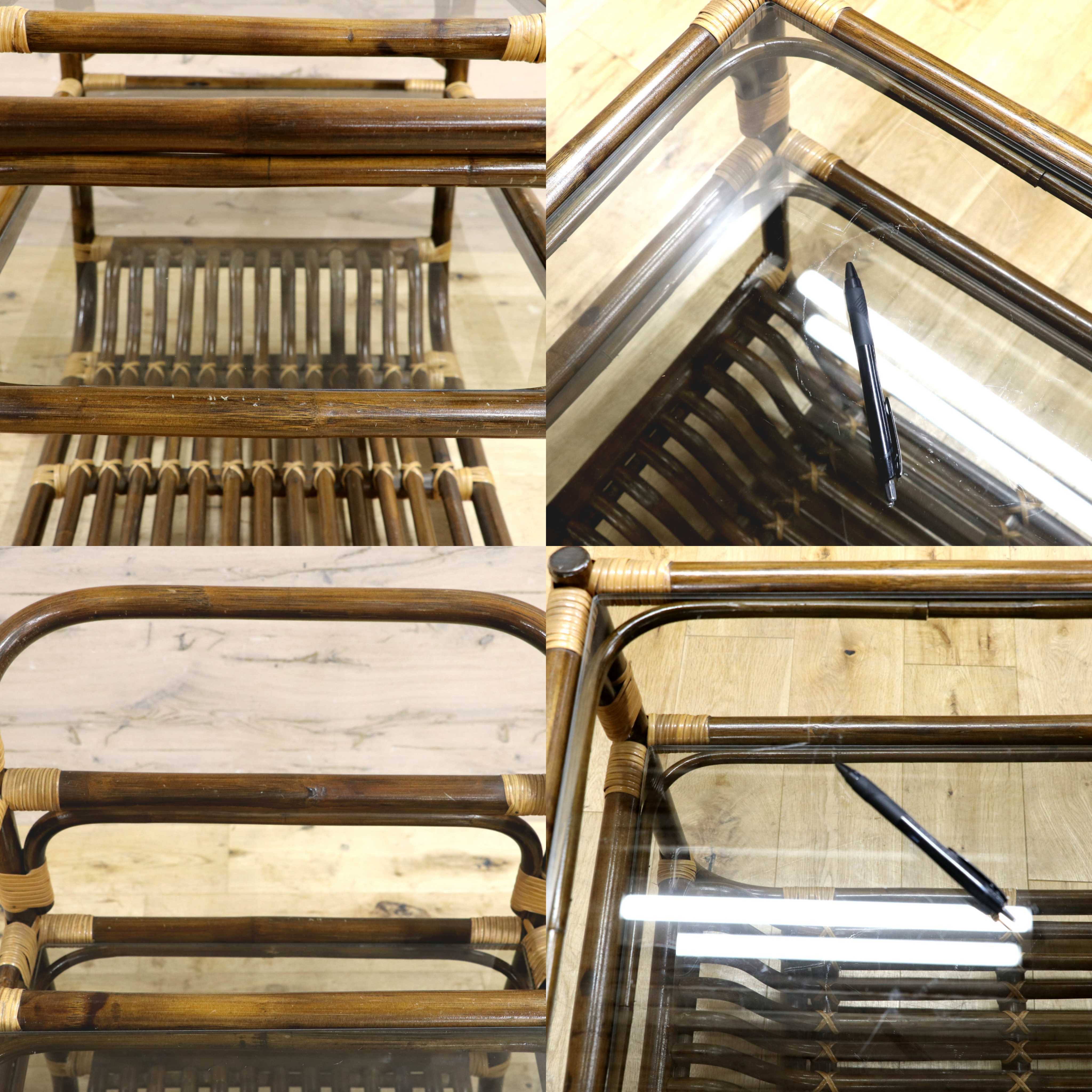 GMIK741○昭和レトロ ラタン モダン キャスターワゴン キッチンワゴン サイドテーブル 古家具 ヴィンテージ 木製 和家具