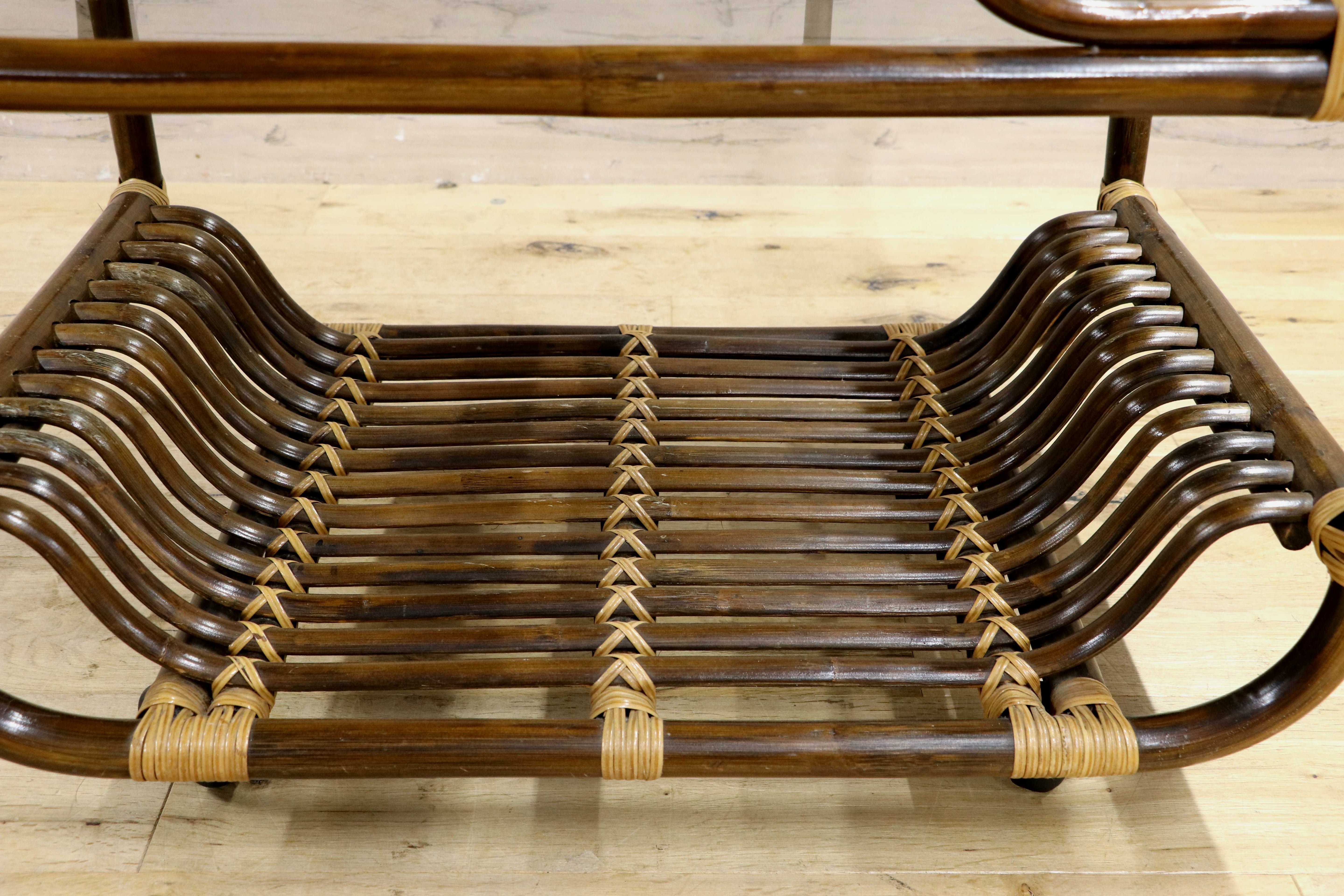 GMIK741○昭和レトロ ラタン モダン キャスターワゴン キッチンワゴン サイドテーブル 古家具 ヴィンテージ 木製 和家具