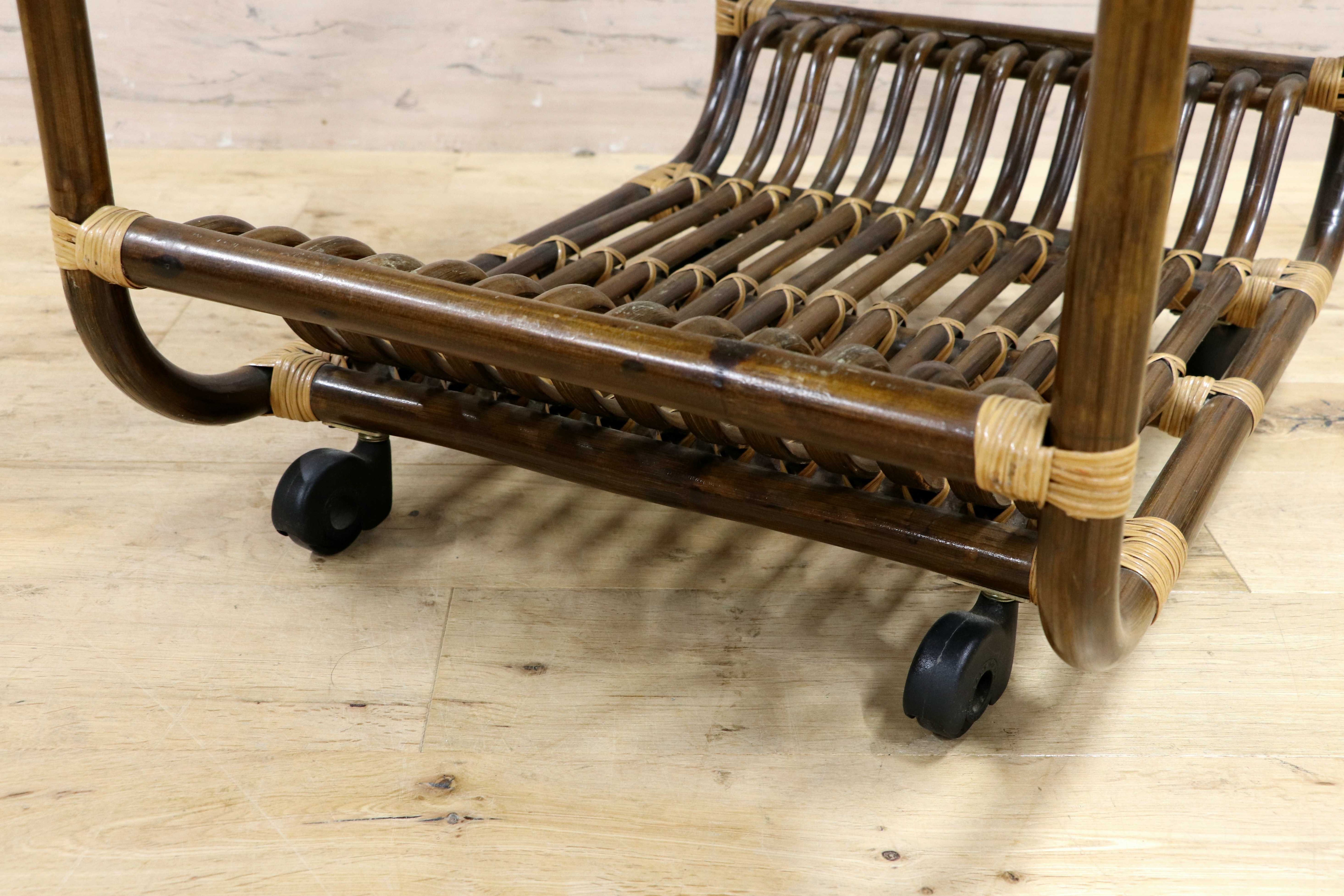 GMIK741○昭和レトロ ラタン モダン キャスターワゴン キッチンワゴン サイドテーブル 古家具 ヴィンテージ 木製 和家具