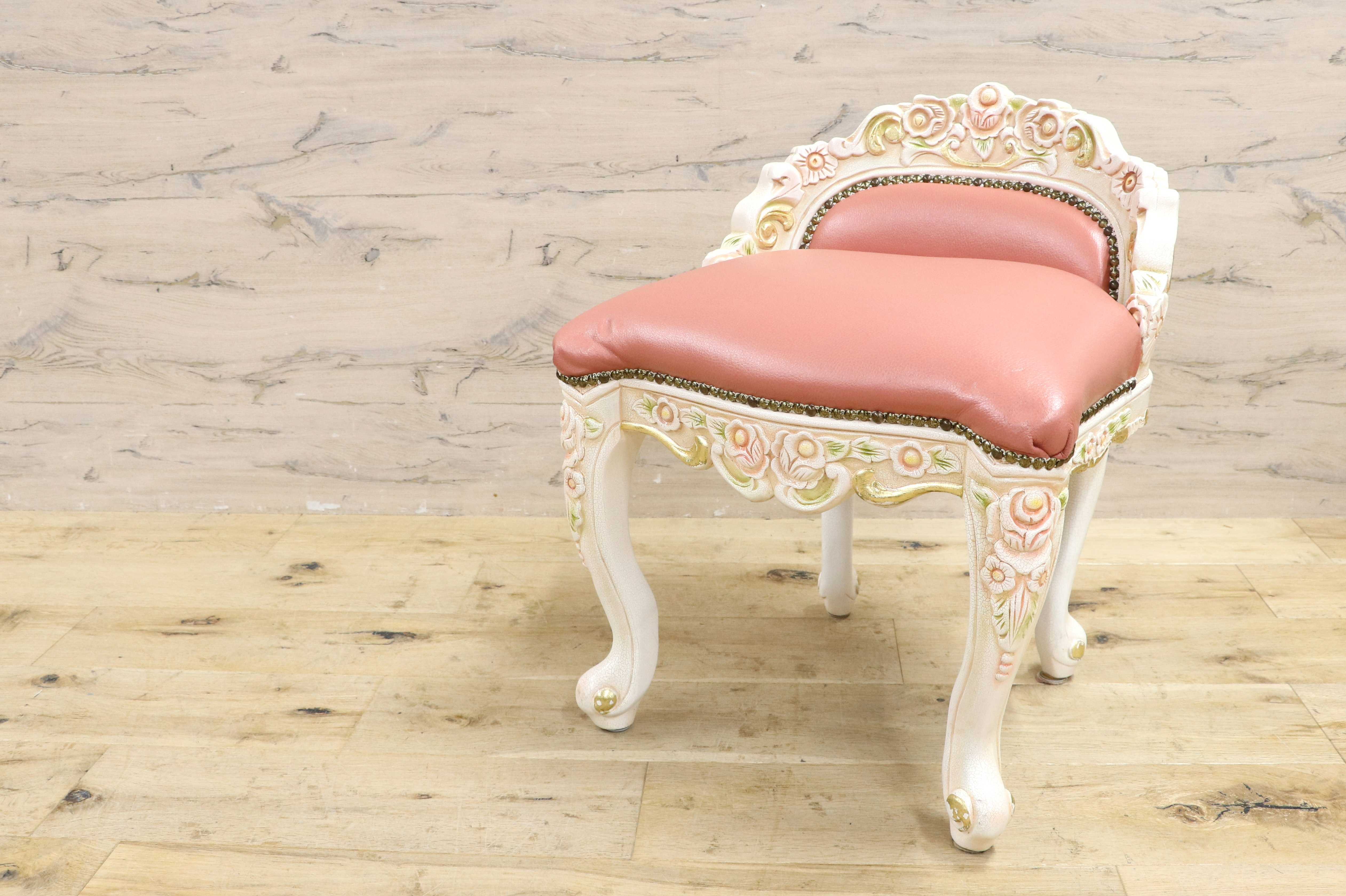 GMIS418M○スツール アームレスチェア 椅子 腰掛 座椅子 猫脚 木製 ドレッサー 玄関 ロココ ヨーロピアン 定価約8.7万