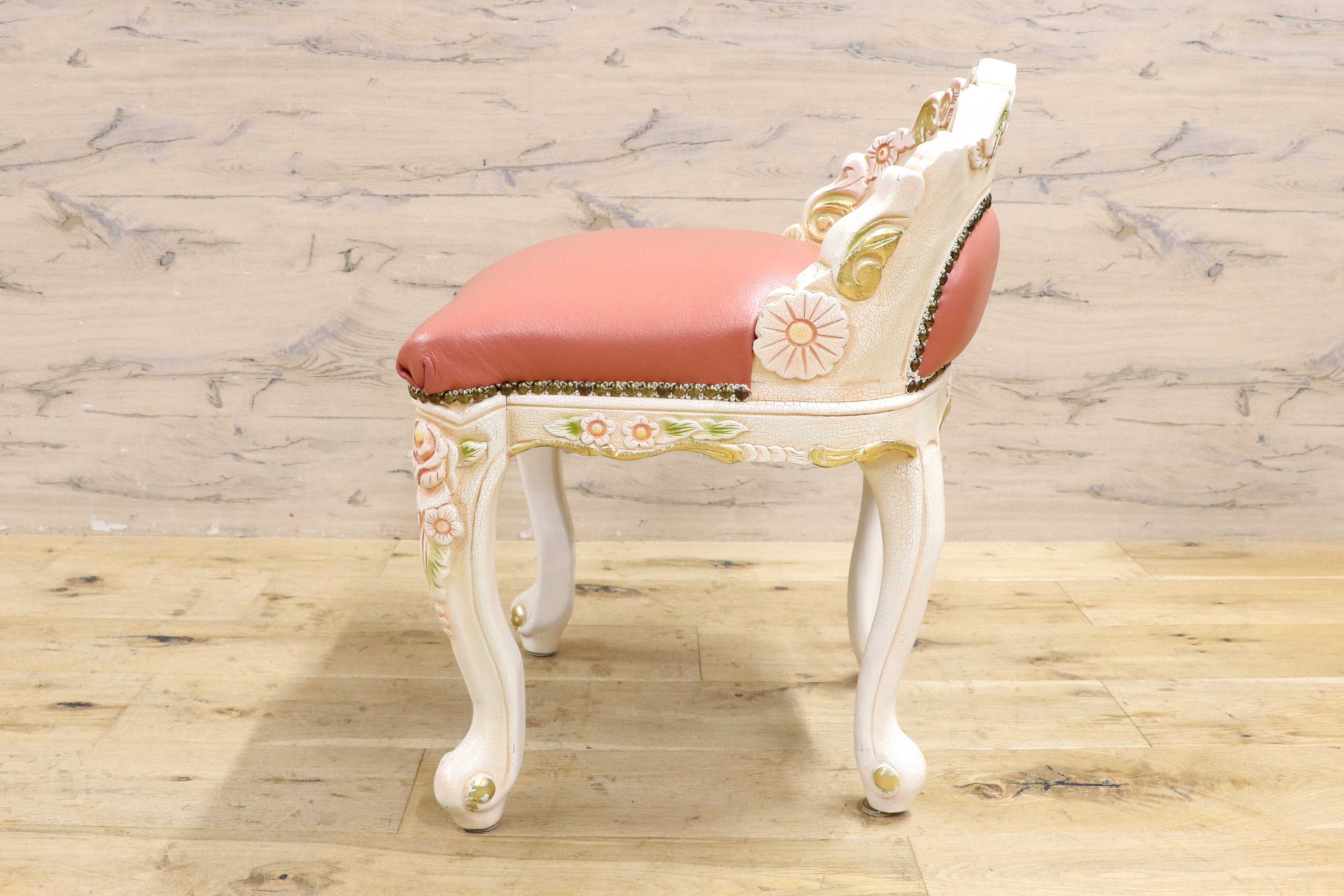 GMIS418M○スツール アームレスチェア 椅子 腰掛 座椅子 猫脚 木製 ドレッサー 玄関 ロココ ヨーロピアン 定価約8.7万