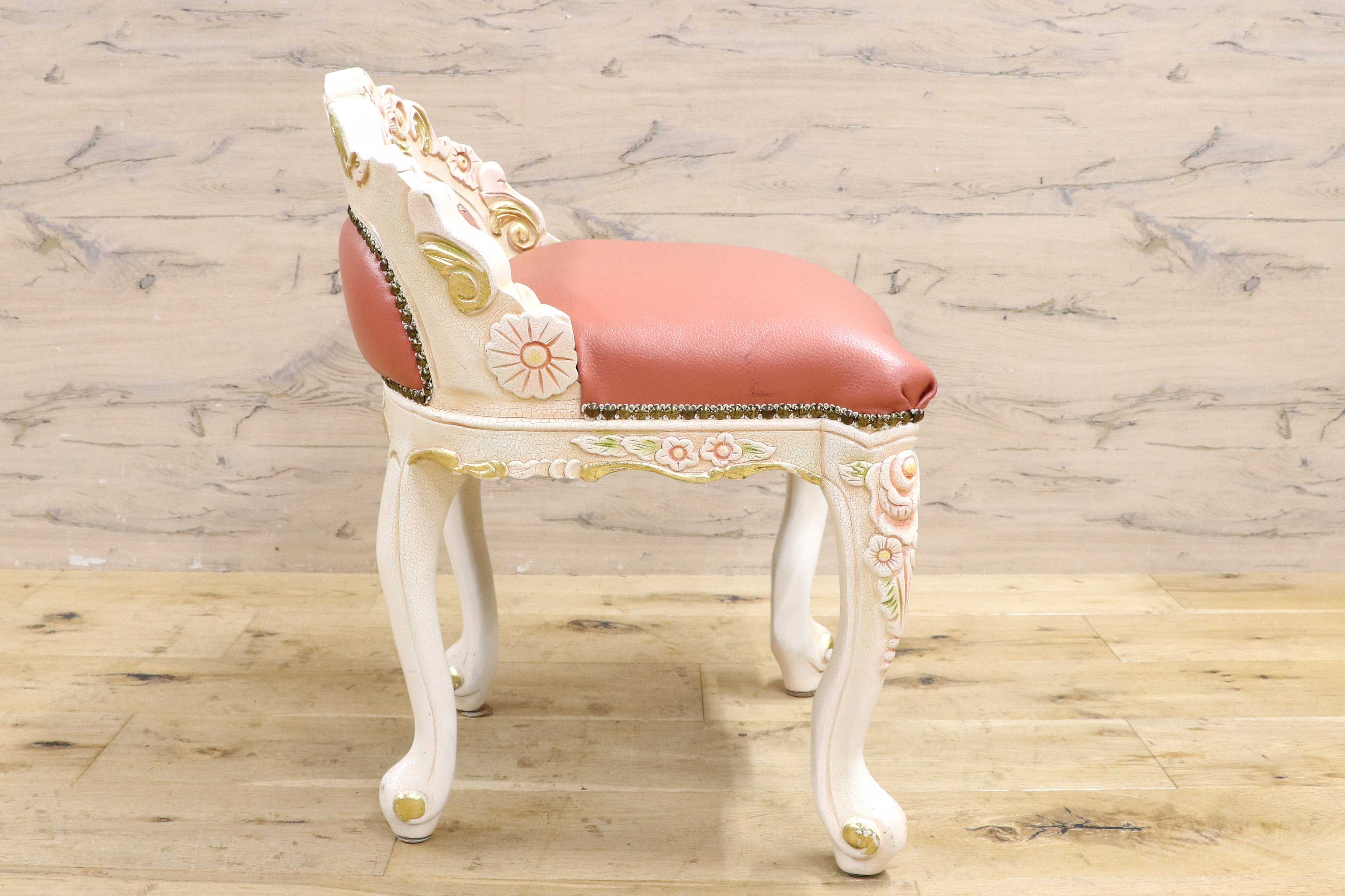 GMIS418M○スツール アームレスチェア 椅子 腰掛 座椅子 猫脚 木製 ドレッサー 玄関 ロココ ヨーロピアン 定価約8.7万