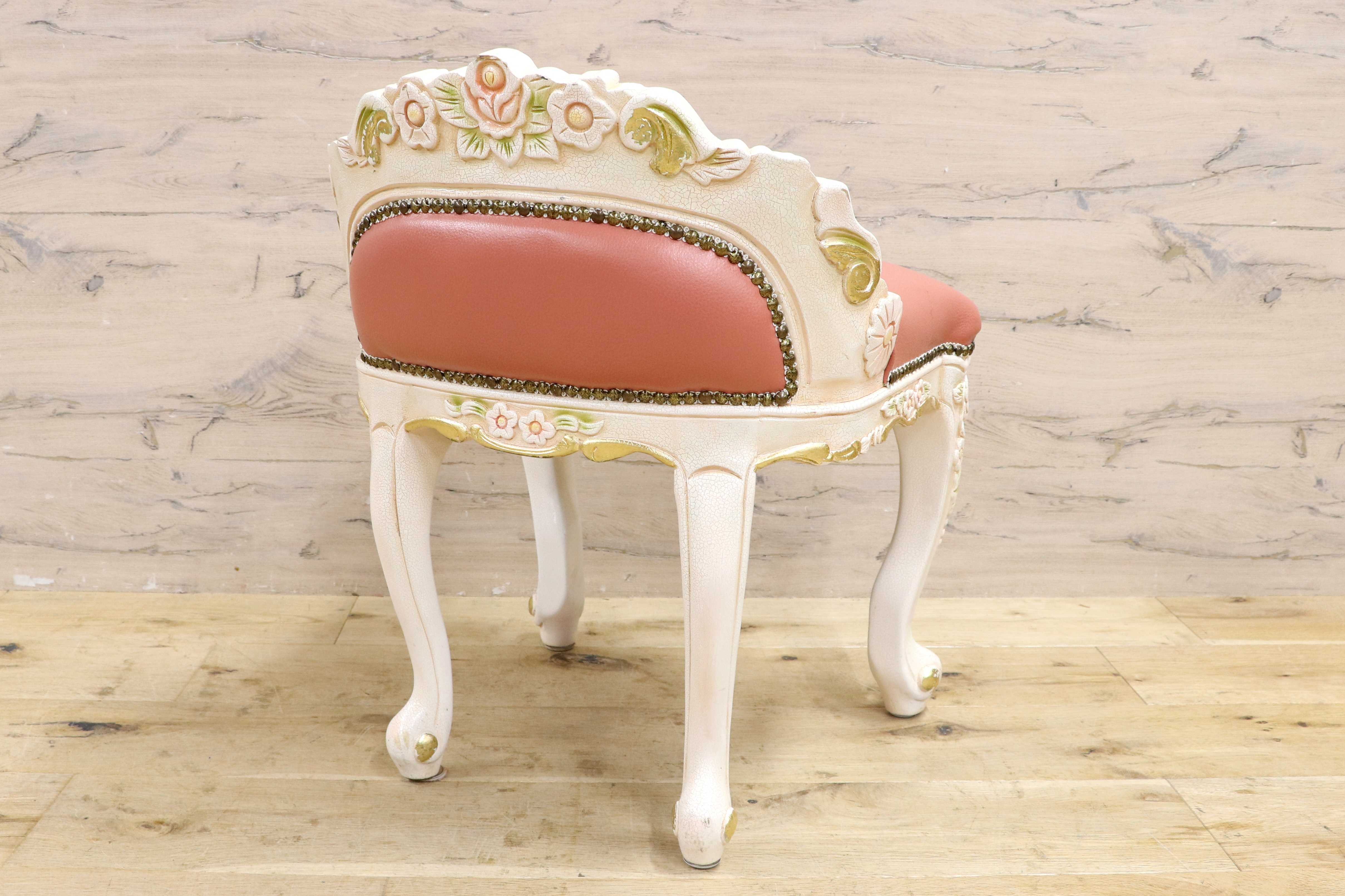 GMIS418M○スツール アームレスチェア 椅子 腰掛 座椅子 猫脚 木製 ドレッサー 玄関 ロココ ヨーロピアン 定価約8.7万