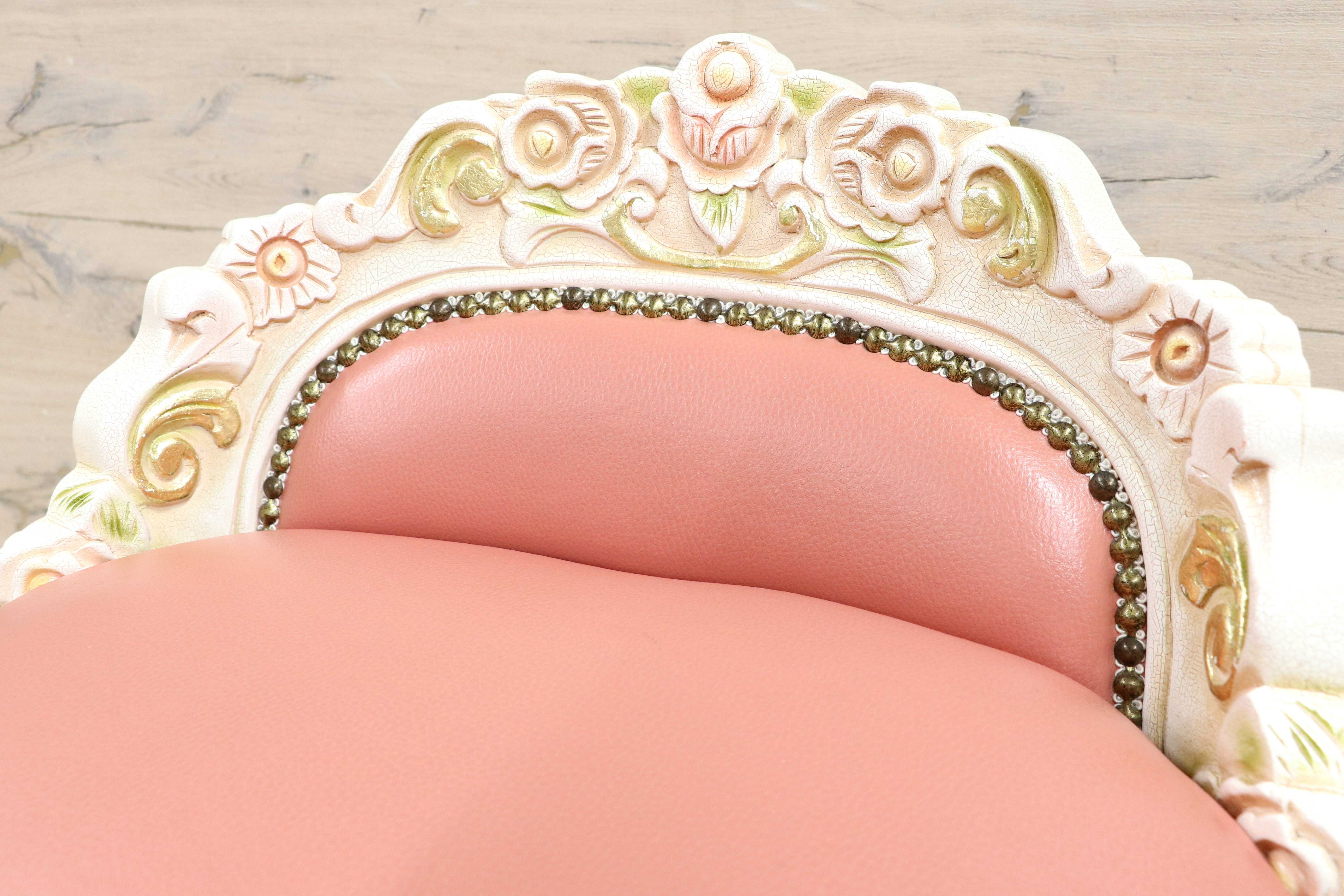 GMIS418M○スツール アームレスチェア 椅子 腰掛 座椅子 猫脚 木製 ドレッサー 玄関 ロココ ヨーロピアン 定価約8.7万