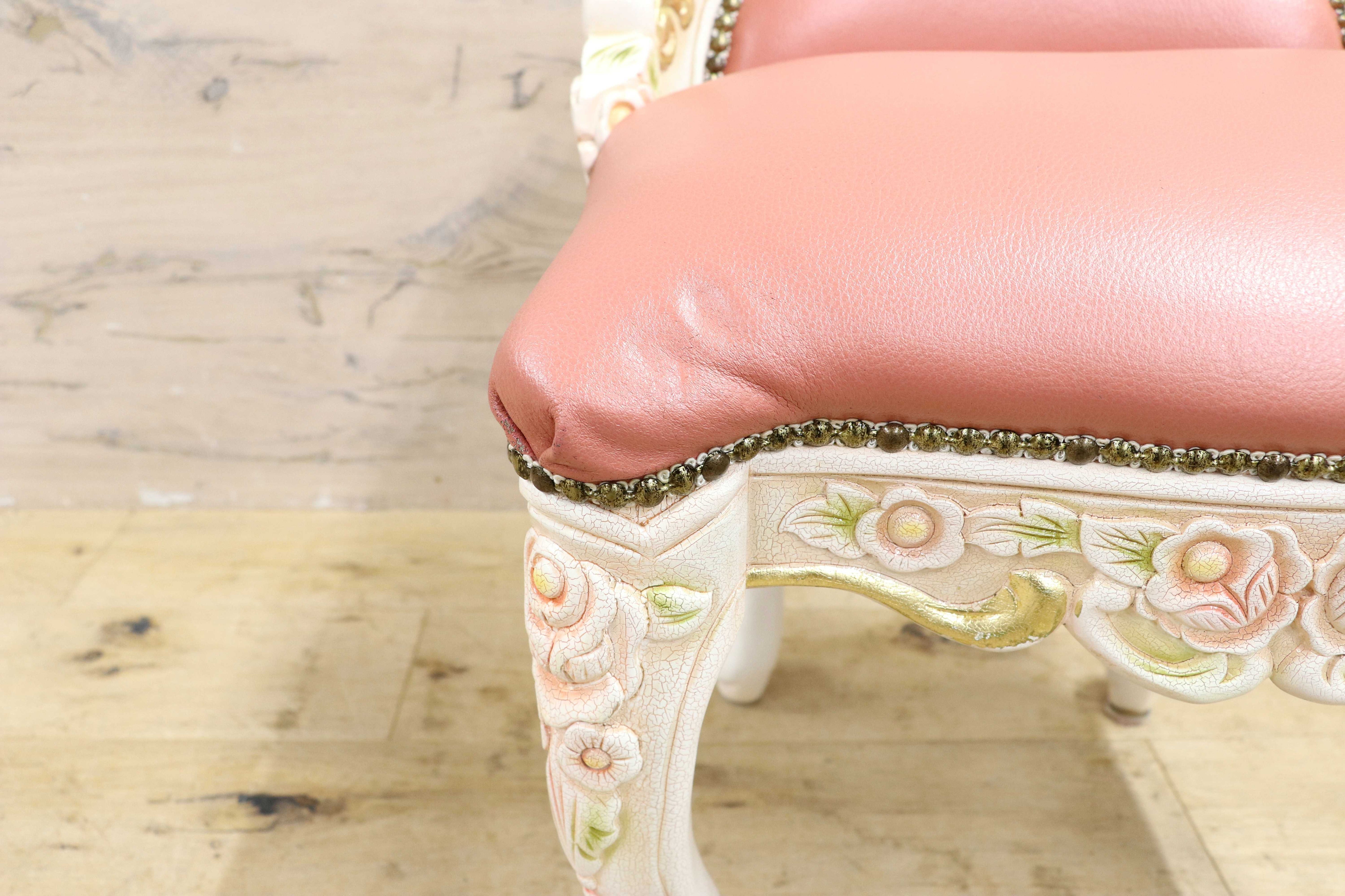 GMIS418M○スツール アームレスチェア 椅子 腰掛 座椅子 猫脚 木製 ドレッサー 玄関 ロココ ヨーロピアン 定価約8.7万