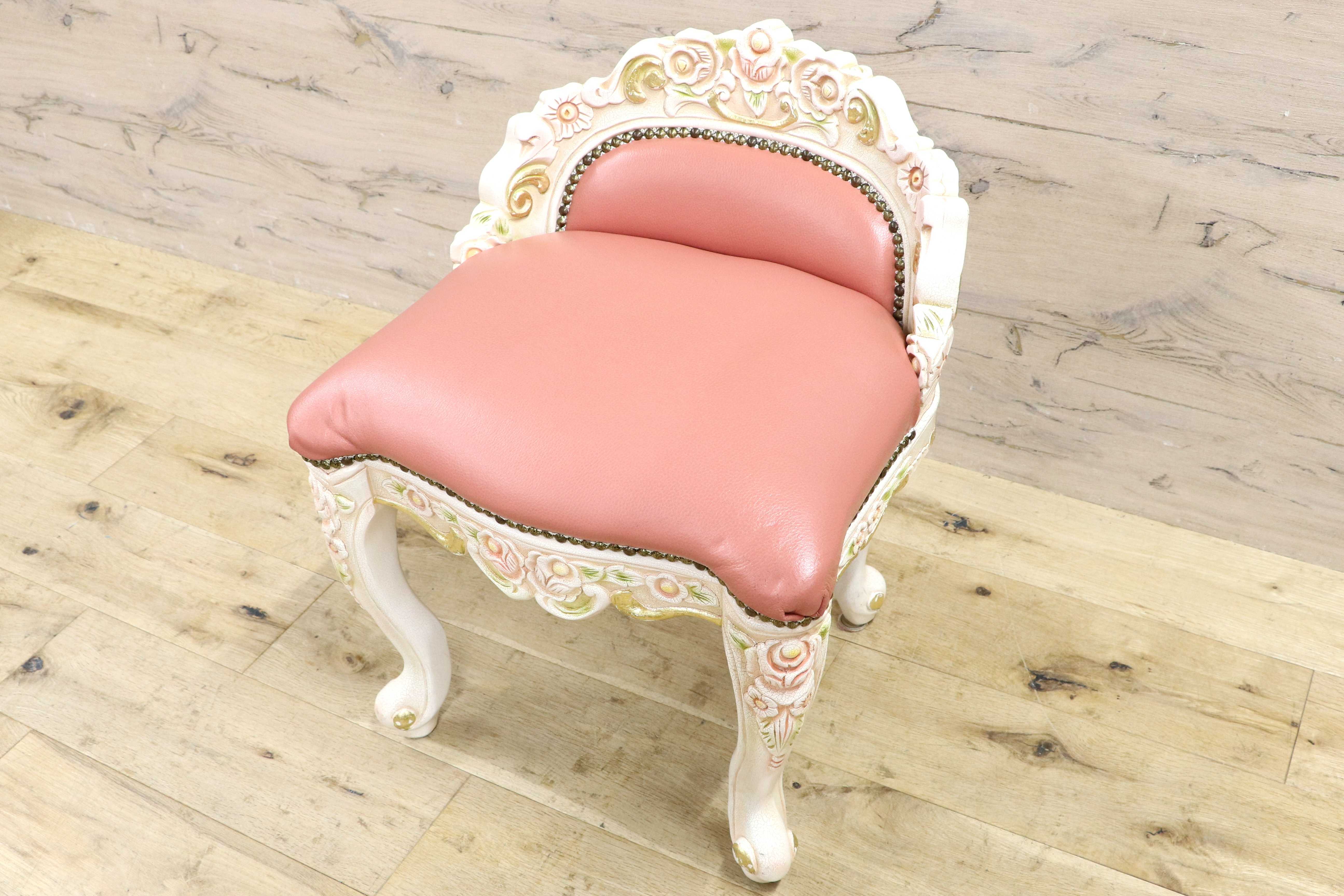 GMIS418M○スツール アームレスチェア 椅子 腰掛 座椅子 猫脚 木製 ドレッサー 玄関 ロココ ヨーロピアン 定価約8.7万