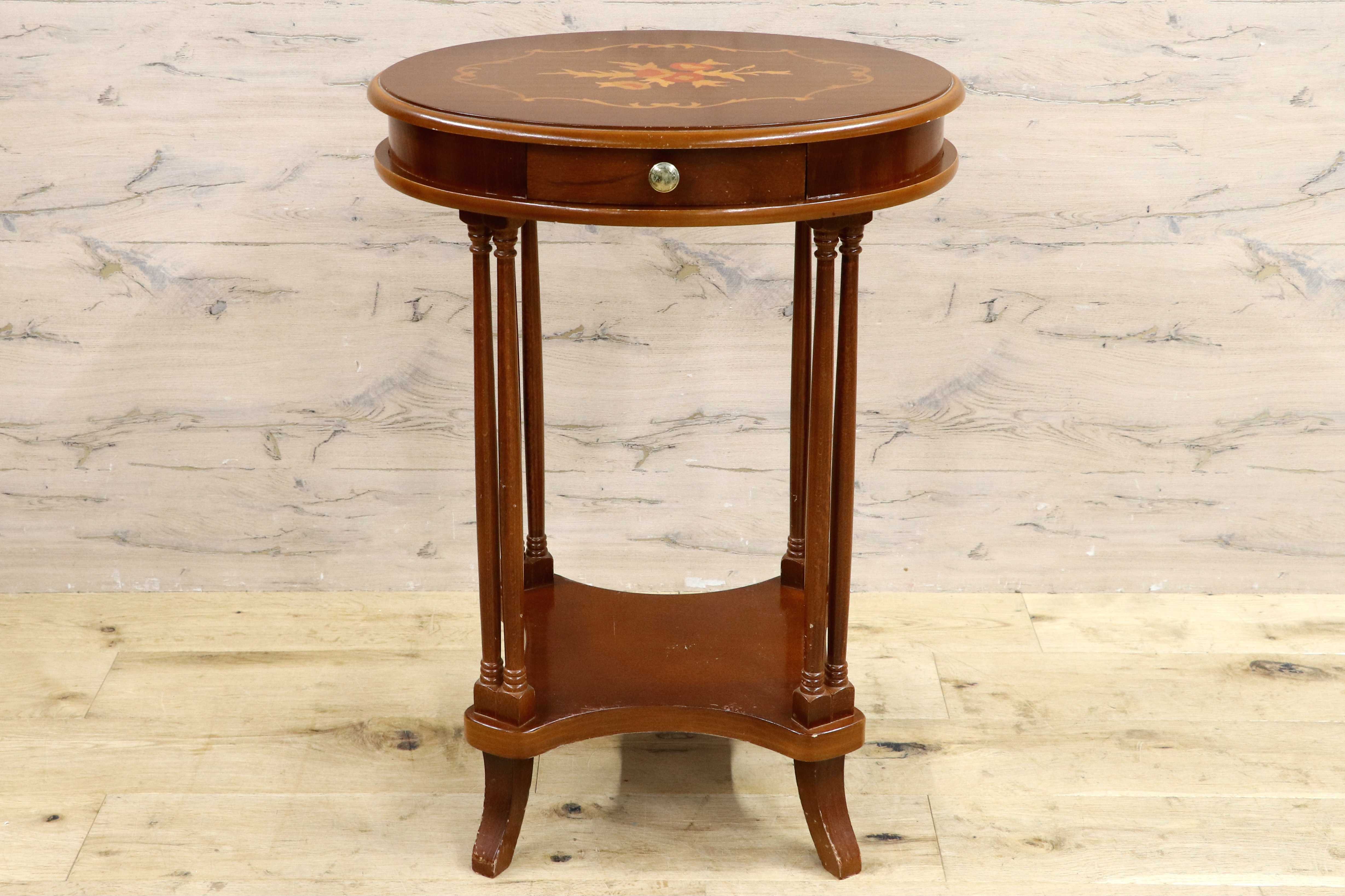 GMIS421D○クラシック ヴィンテージ アンティーク調 コンソールテーブル サイドテーブル 木製 花台 テーブル 丸型 オーバルコンソール