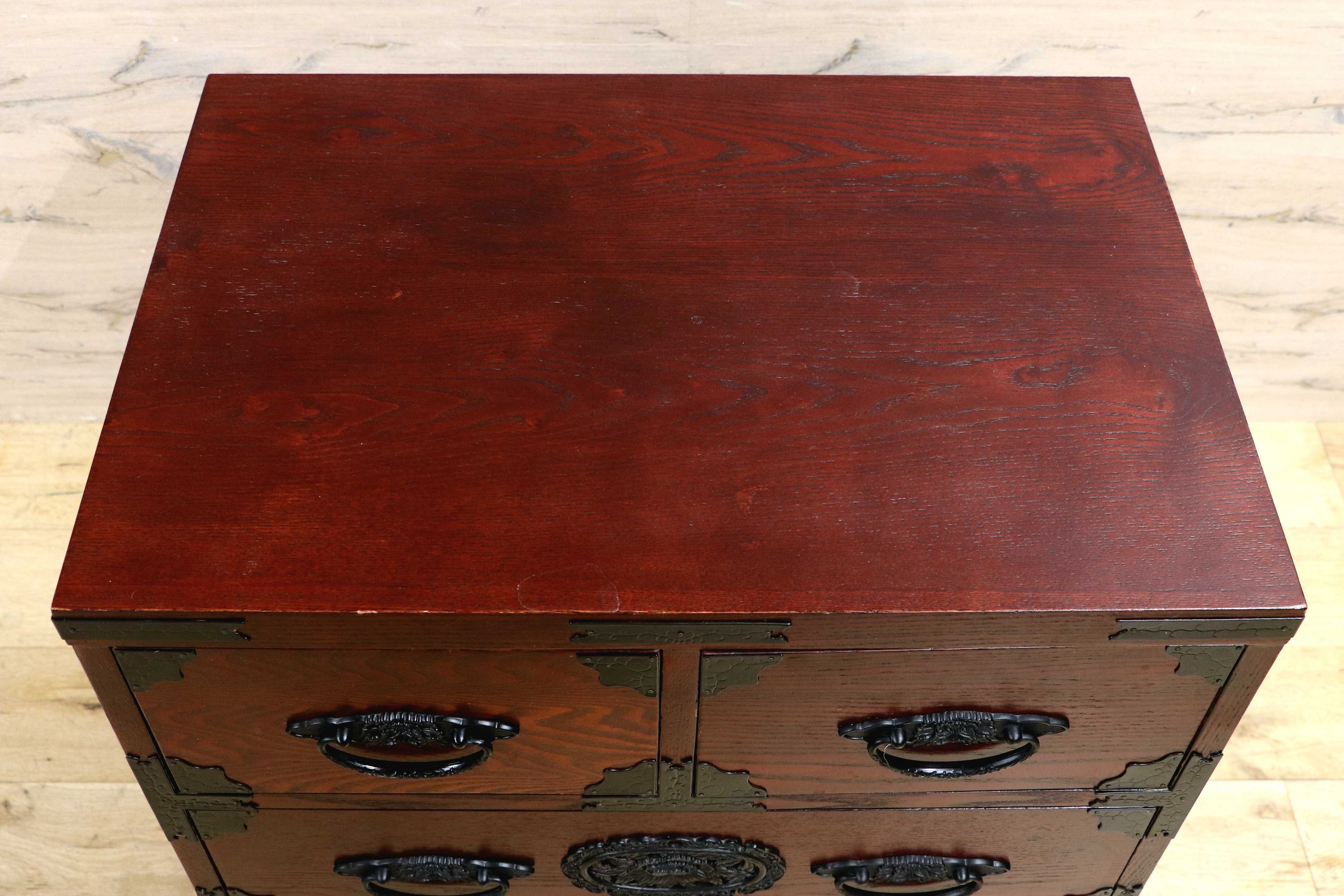 GMIS481A○民芸家具 欅材 整理箪笥 時代箪笥 4段チェスト 鉄金具 和家具 和モダン 小物収納 レトロ アンティーク調 和室 古民家