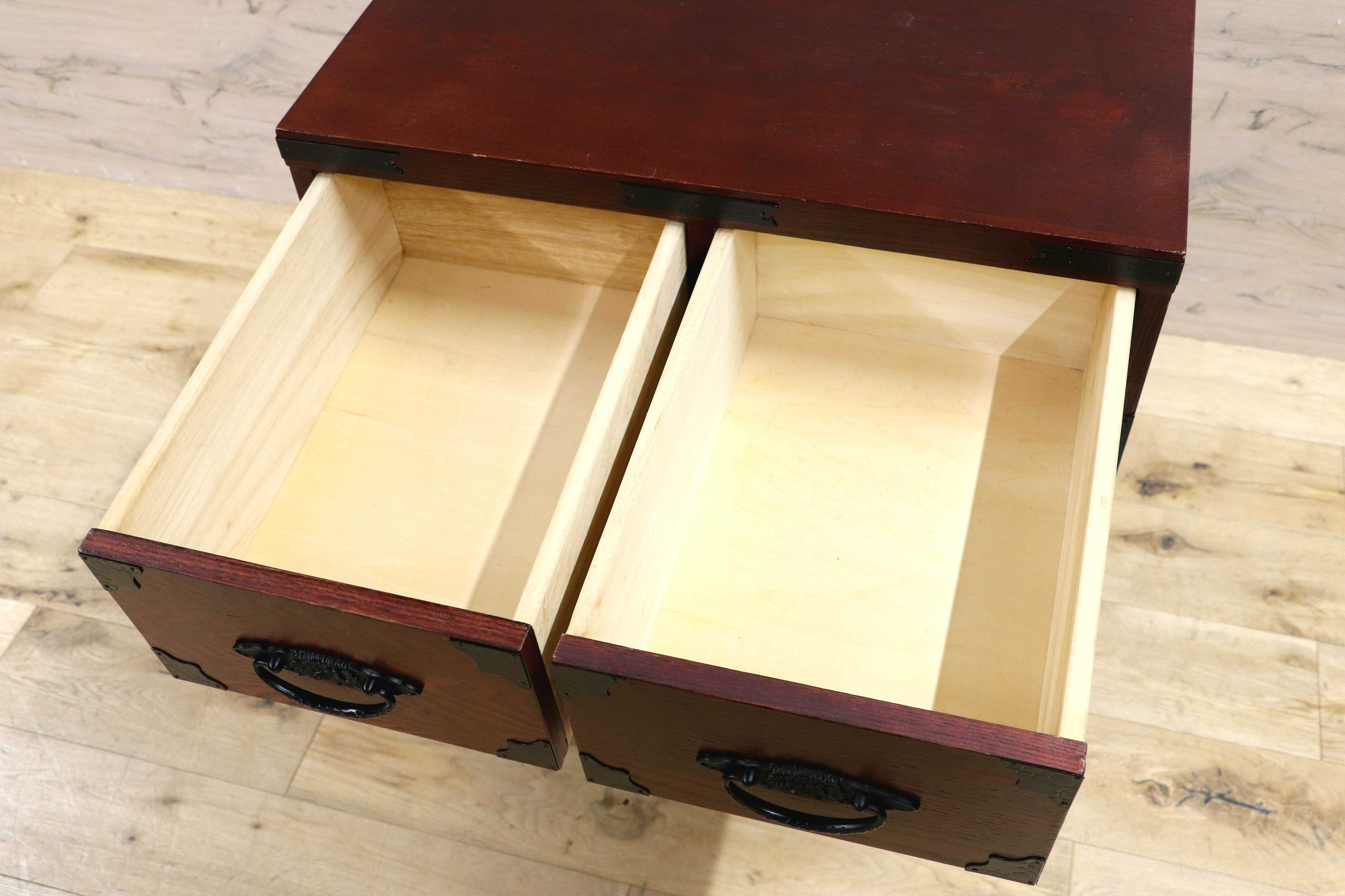 GMIS481A○民芸家具 欅材 整理箪笥 時代箪笥 4段チェスト 鉄金具 和家具 和モダン 小物収納 レトロ アンティーク調 和室 古民家