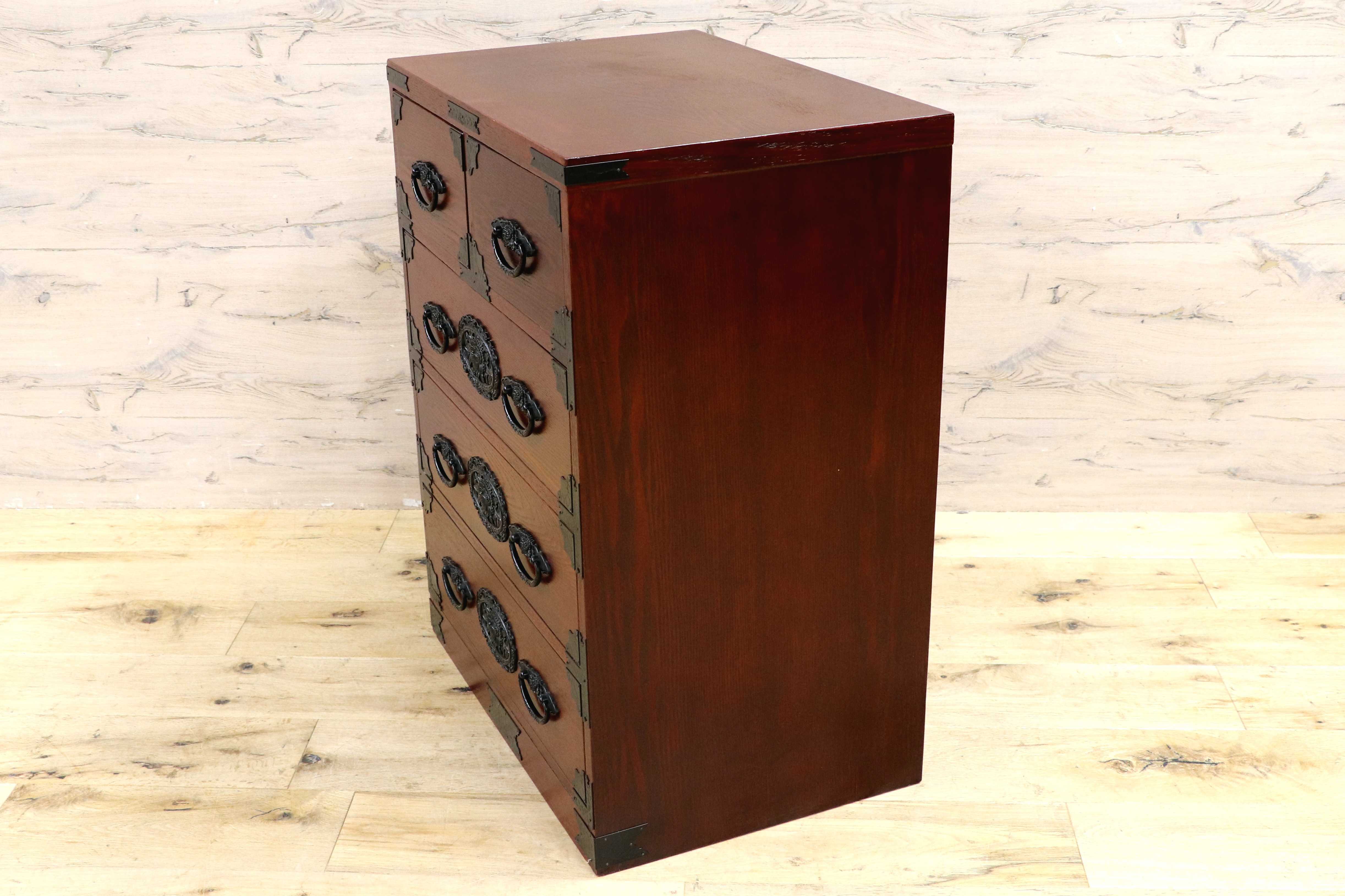 GMIS481B○民芸家具 欅材 整理箪笥 時代箪笥 4段チェスト 鉄金具 和家具 和モダン 小物収納 レトロ アンティーク調 和室 古民家