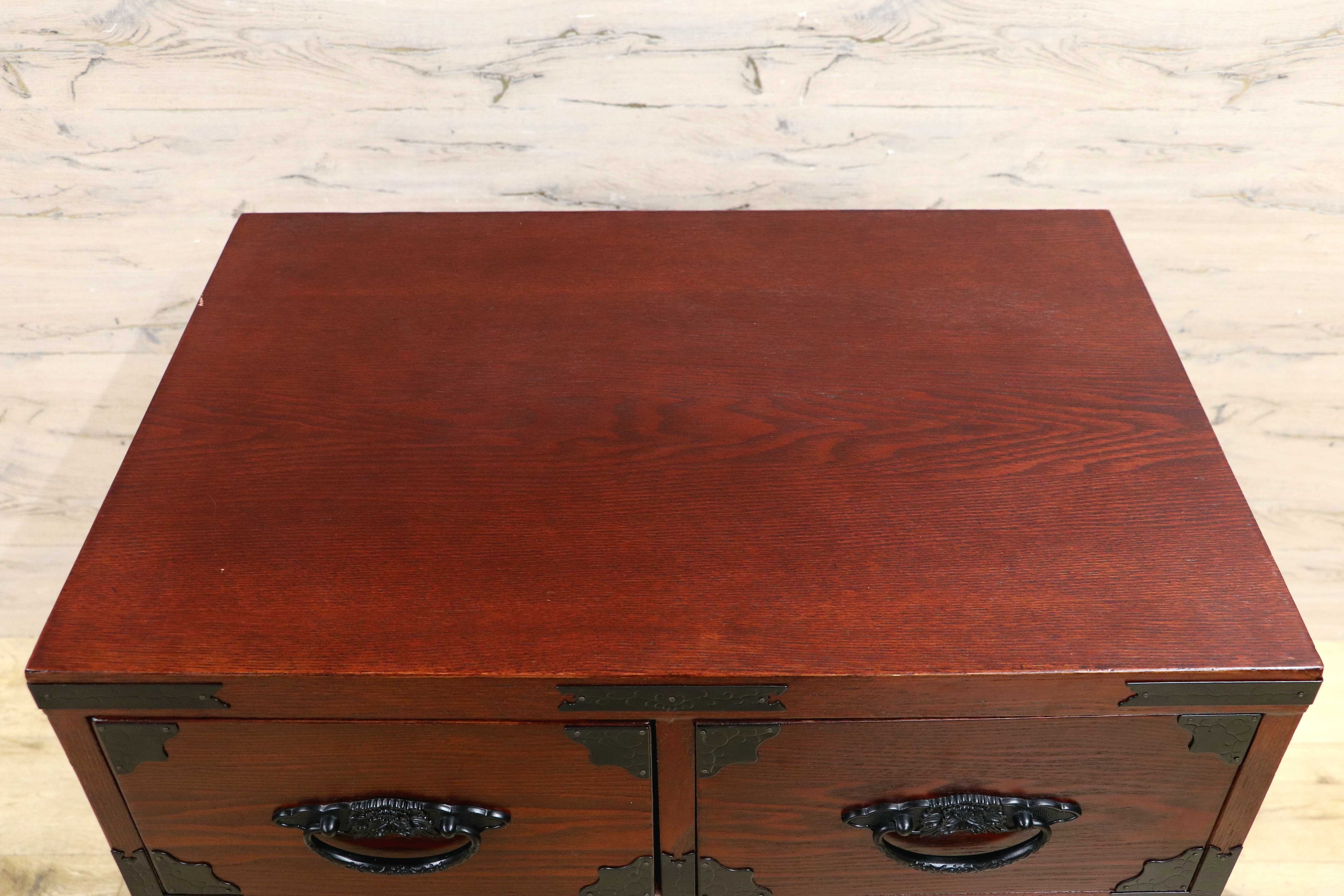 GMIS481B○民芸家具 欅材 整理箪笥 時代箪笥 4段チェスト 鉄金具 和家具 和モダン 小物収納 レトロ アンティーク調 和室 古民家