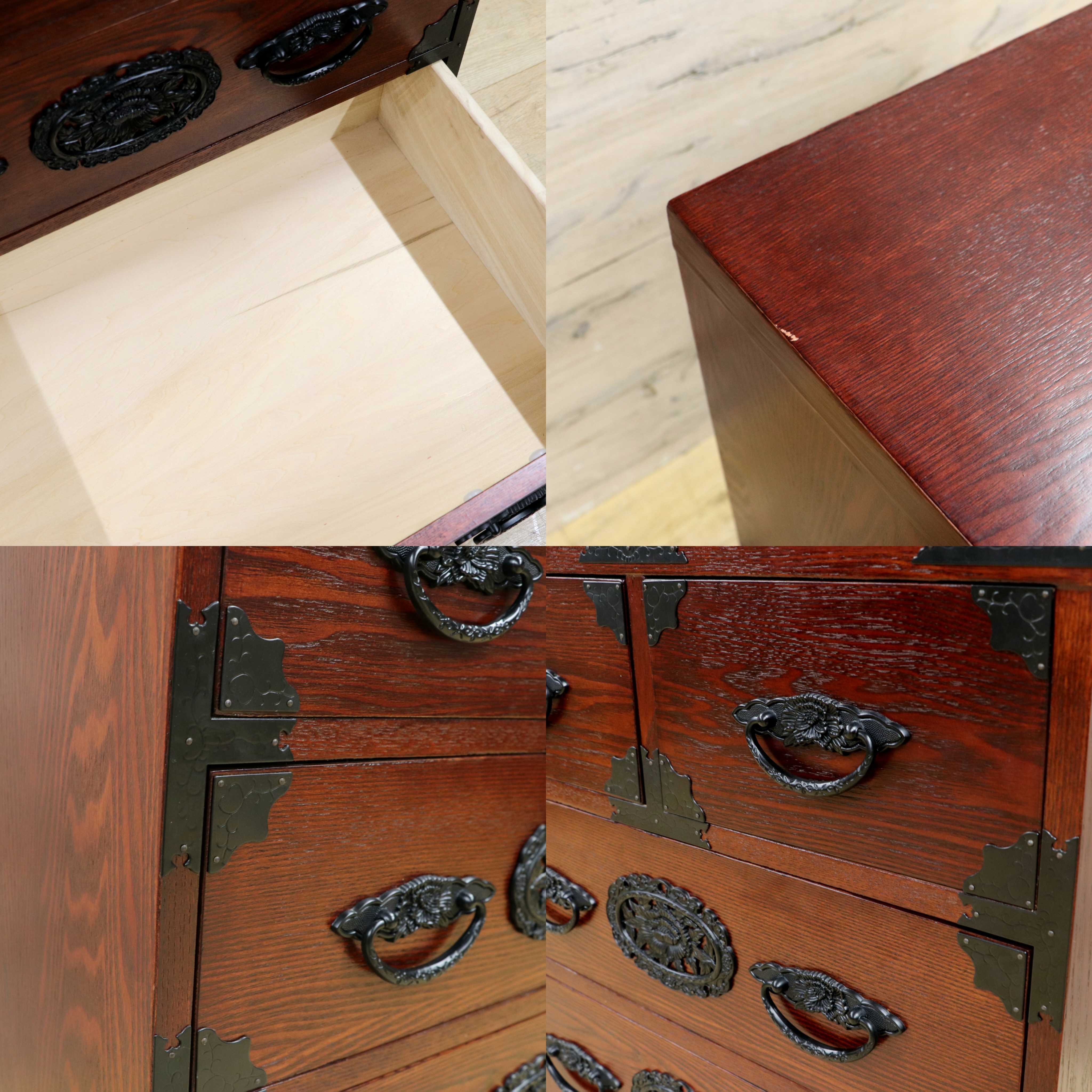 GMIS481B○民芸家具 欅材 整理箪笥 時代箪笥 4段チェスト 鉄金具 和家具 和モダン 小物収納 レトロ アンティーク調 和室 古民家
