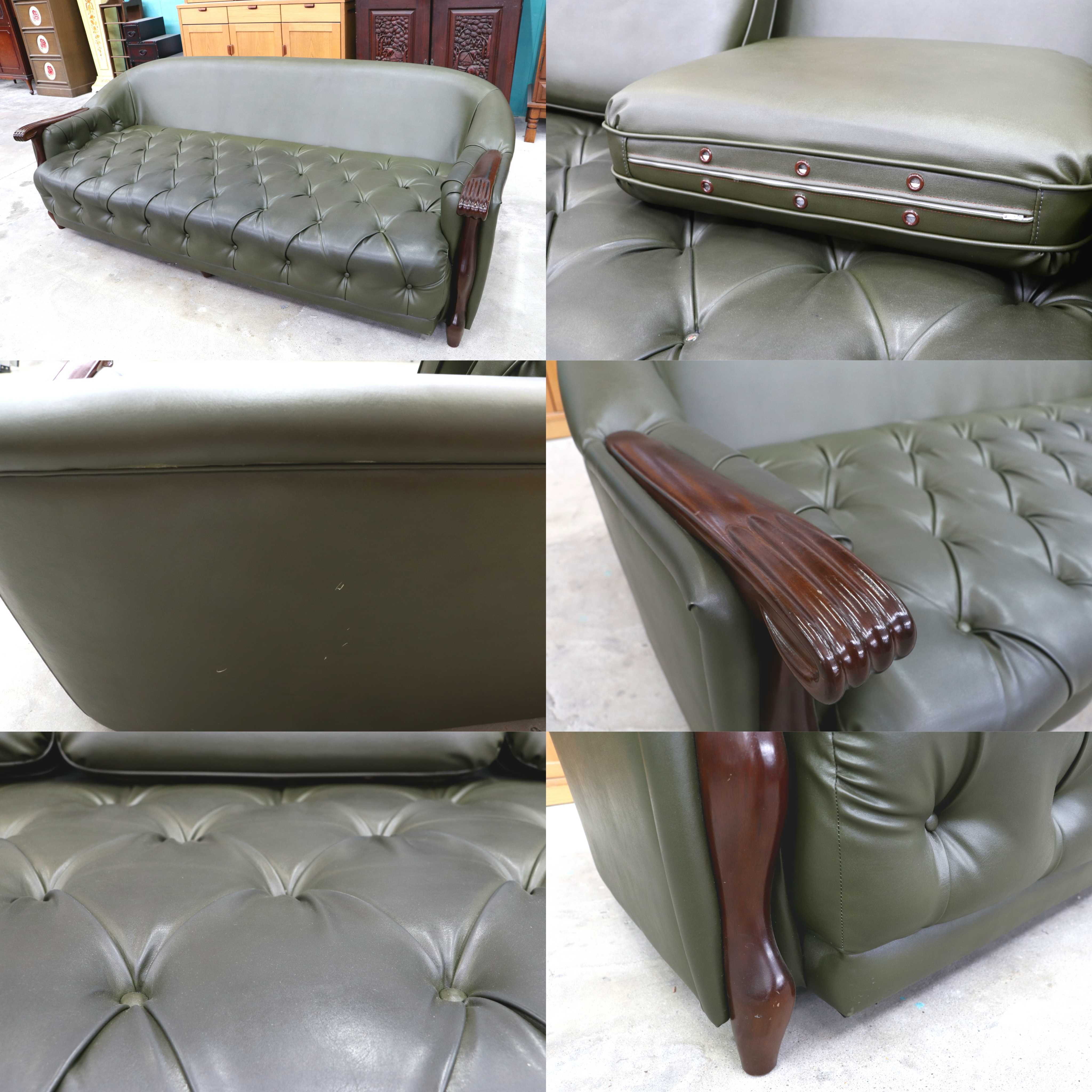 GMIK818○maruni / マルニ ベルサイユ 3人掛けソファ 3Pソファ 合皮 木製アーム クラシック エレガント 応接 ボタンタフティング 国産家具