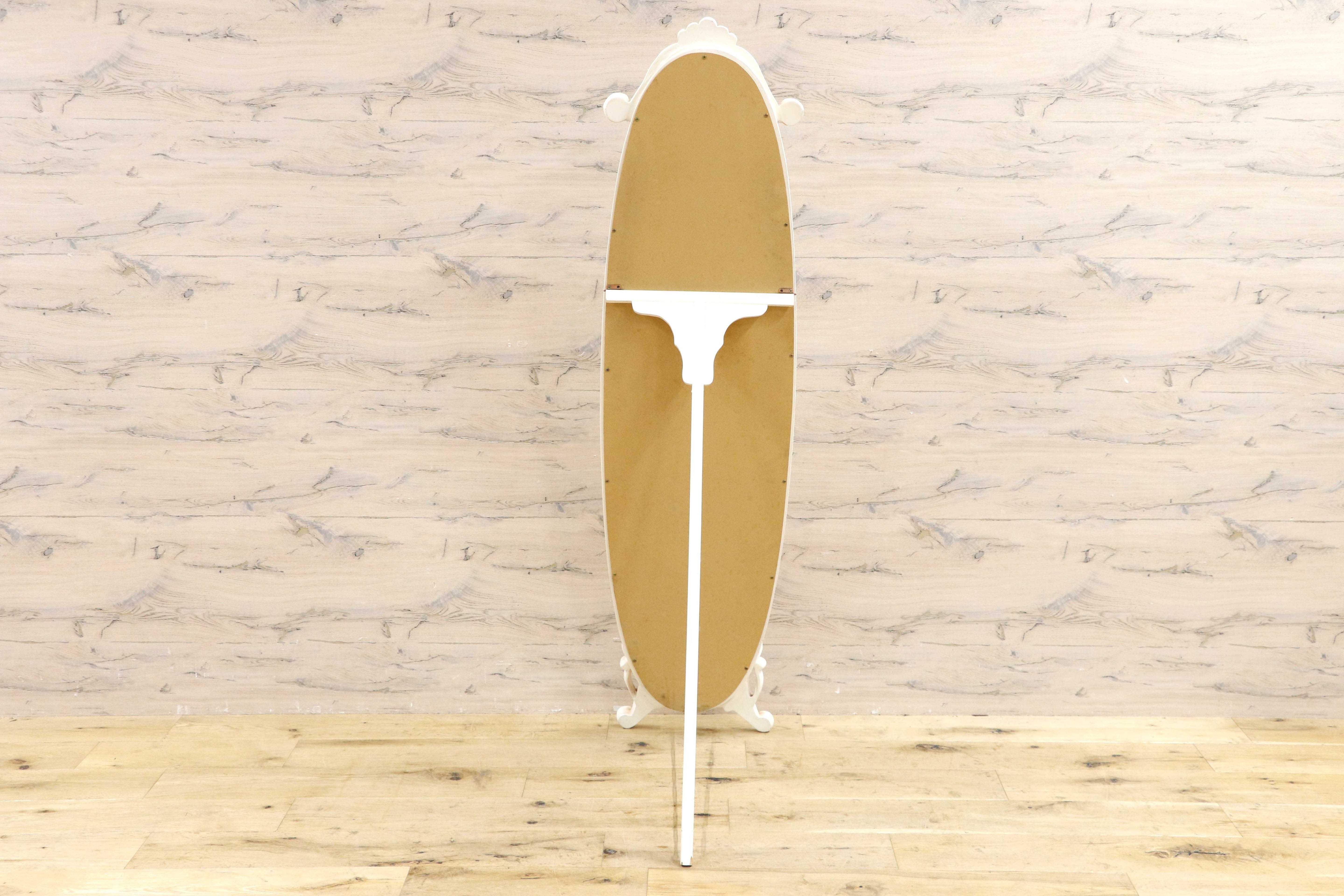 GMIS458B○ロココ調 姫系 ウォールミラー 壁掛け鏡 オーバル型 楕円形 オーバルミラー 姿見 アンティークホワイト 自立式鏡 スタンドミラー