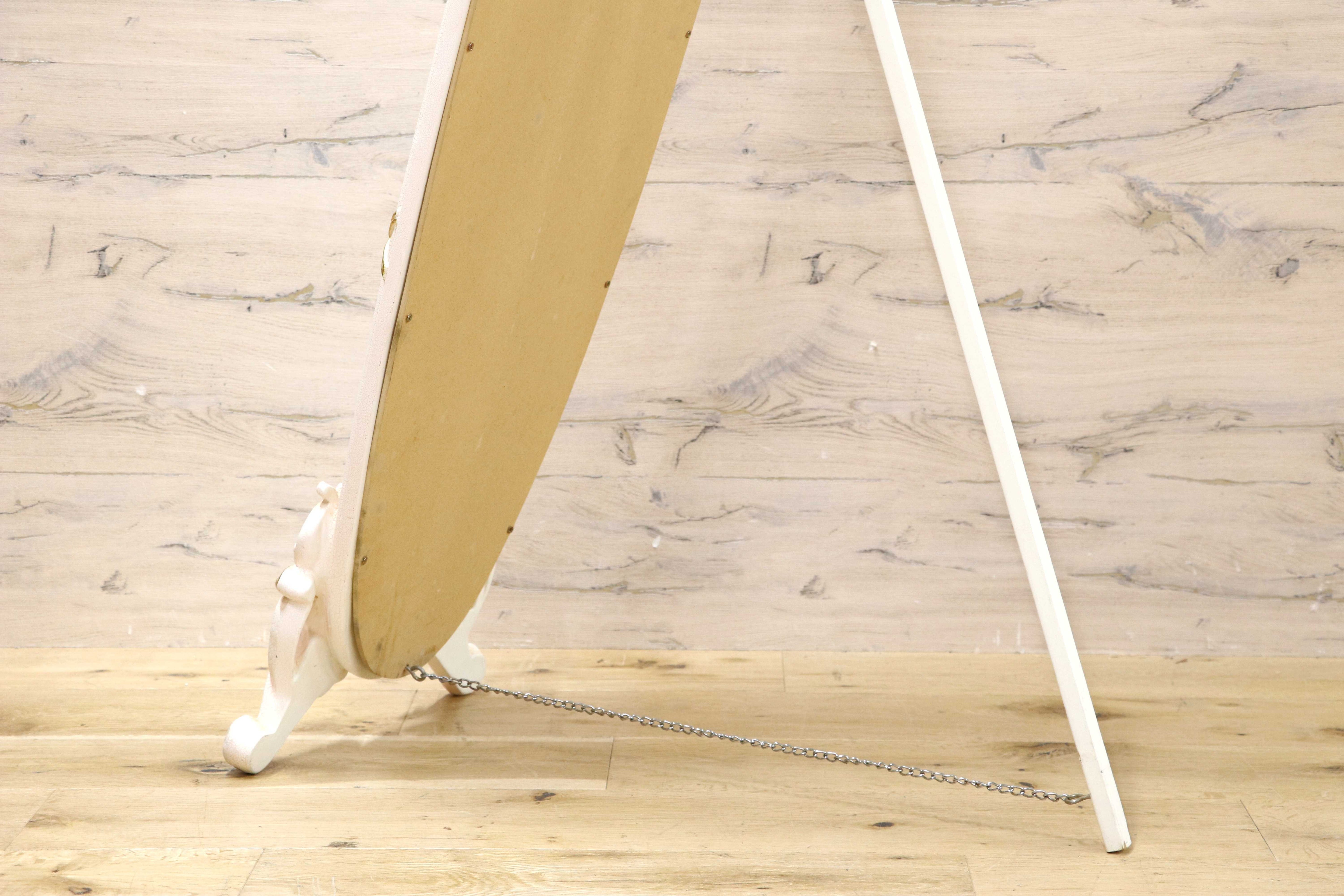 GMIS458B○ロココ調 姫系 ウォールミラー 壁掛け鏡 オーバル型 楕円形 オーバルミラー 姿見 アンティークホワイト 自立式鏡 スタンドミラー