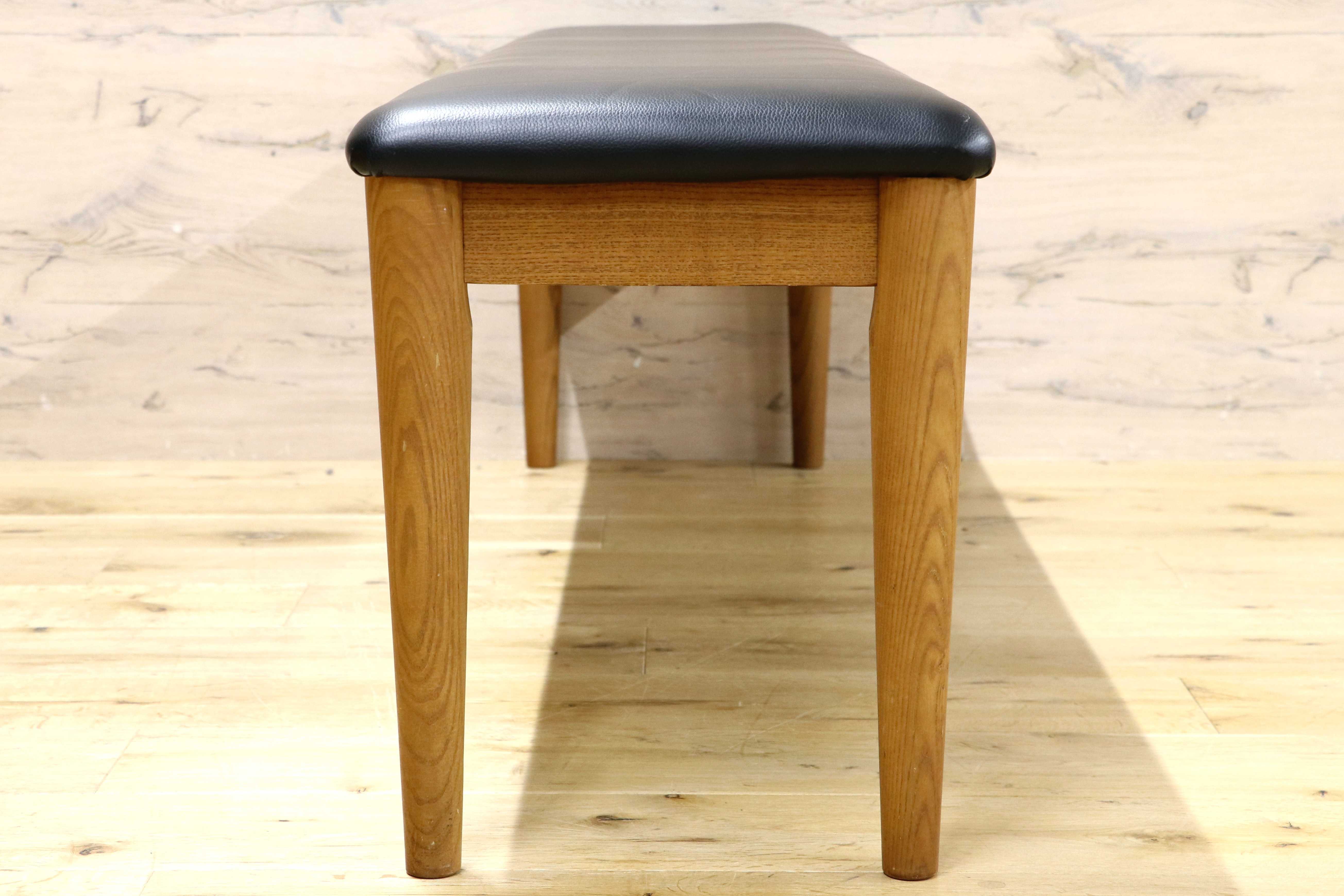 GMIK823A○北欧スタイル モダン ナチュラル ダイニングベンチ 木製フレーム 長椅子 ベンチチェア 合皮 食卓椅子 3人掛け 黒レザー