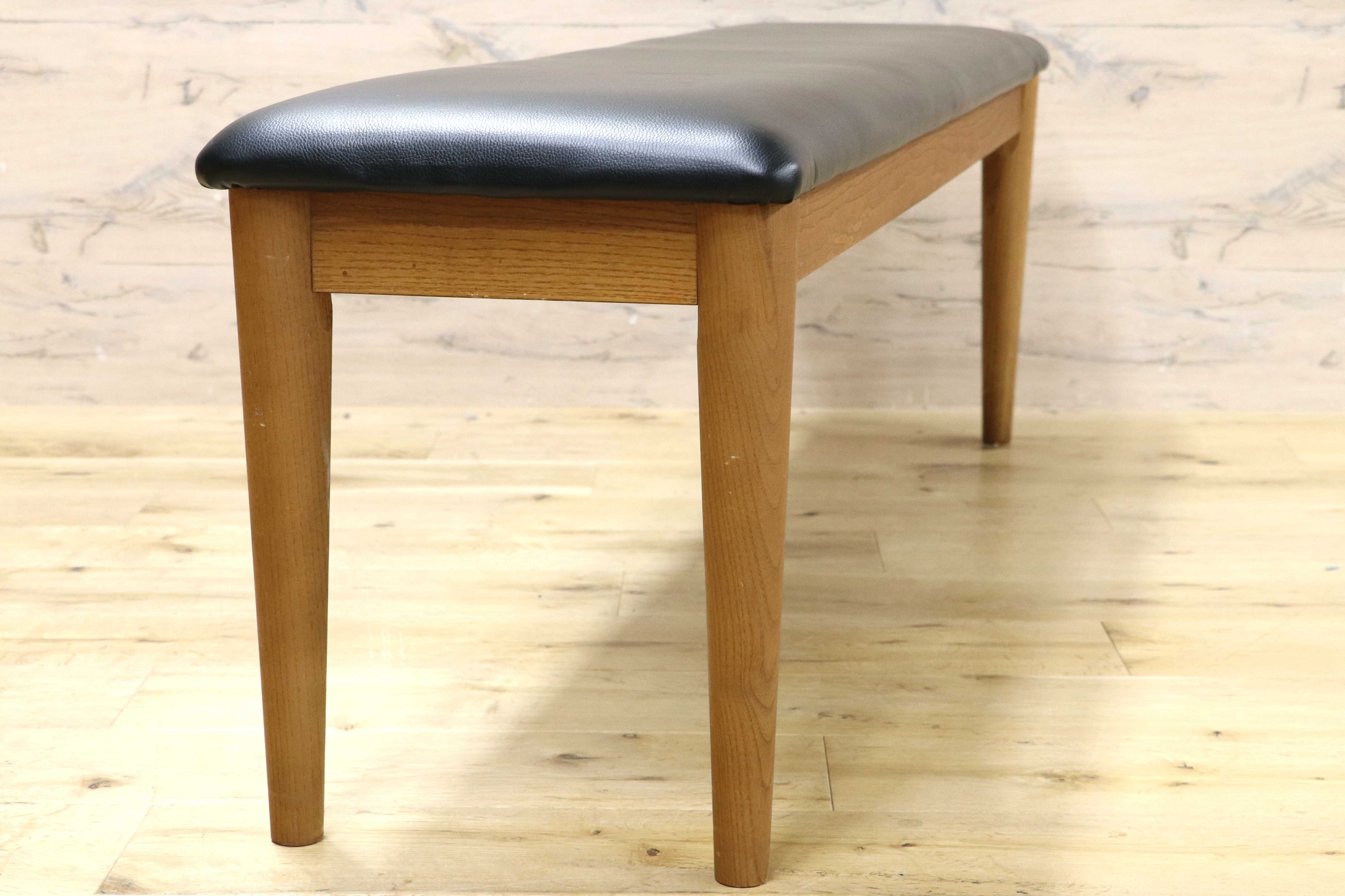 GMIK823A○北欧スタイル モダン ナチュラル ダイニングベンチ 木製フレーム 長椅子 ベンチチェア 合皮 食卓椅子 3人掛け 黒レザー