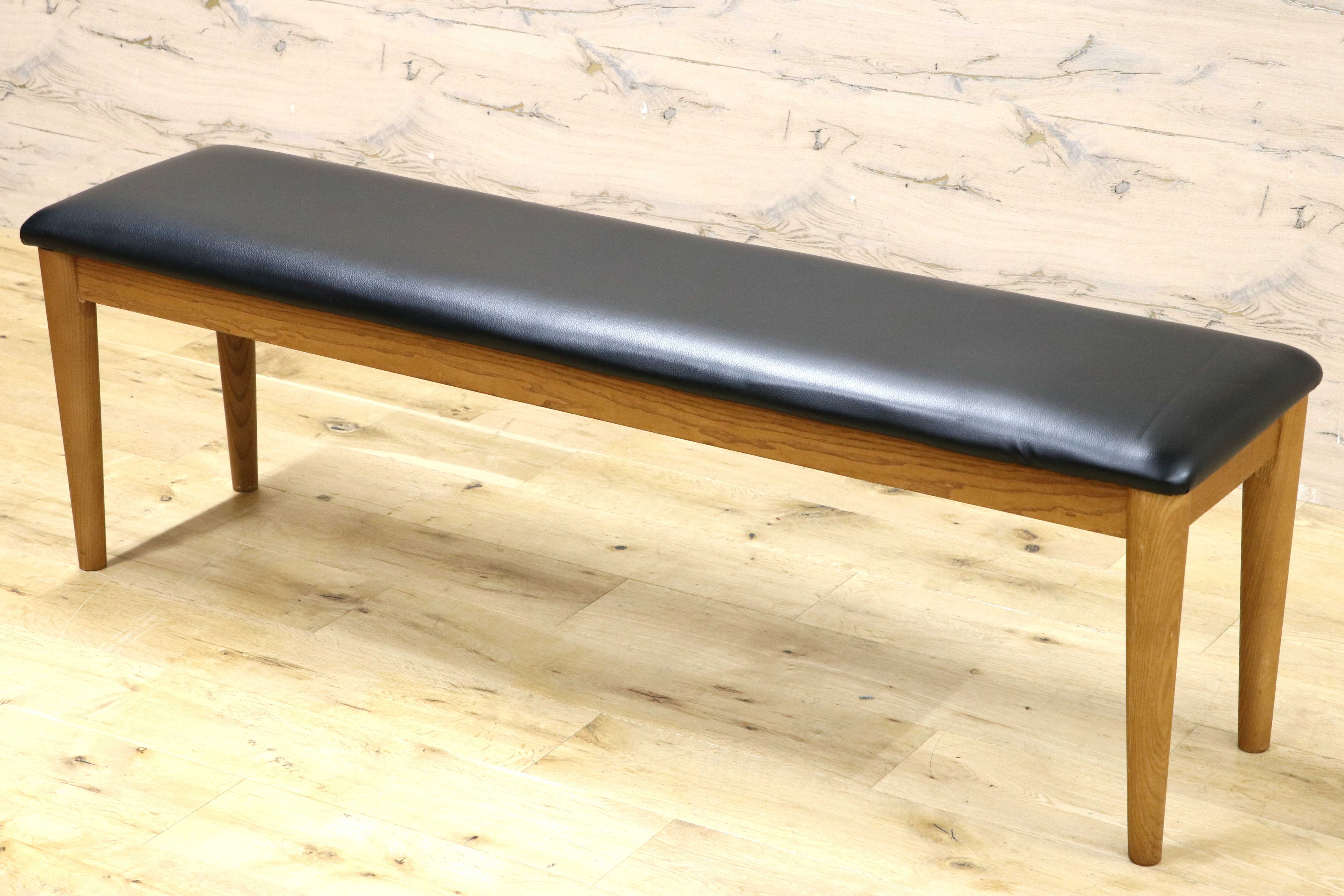 GMIK823A○北欧スタイル モダン ナチュラル ダイニングベンチ 木製フレーム 長椅子 ベンチチェア 合皮 食卓椅子 3人掛け 黒レザー