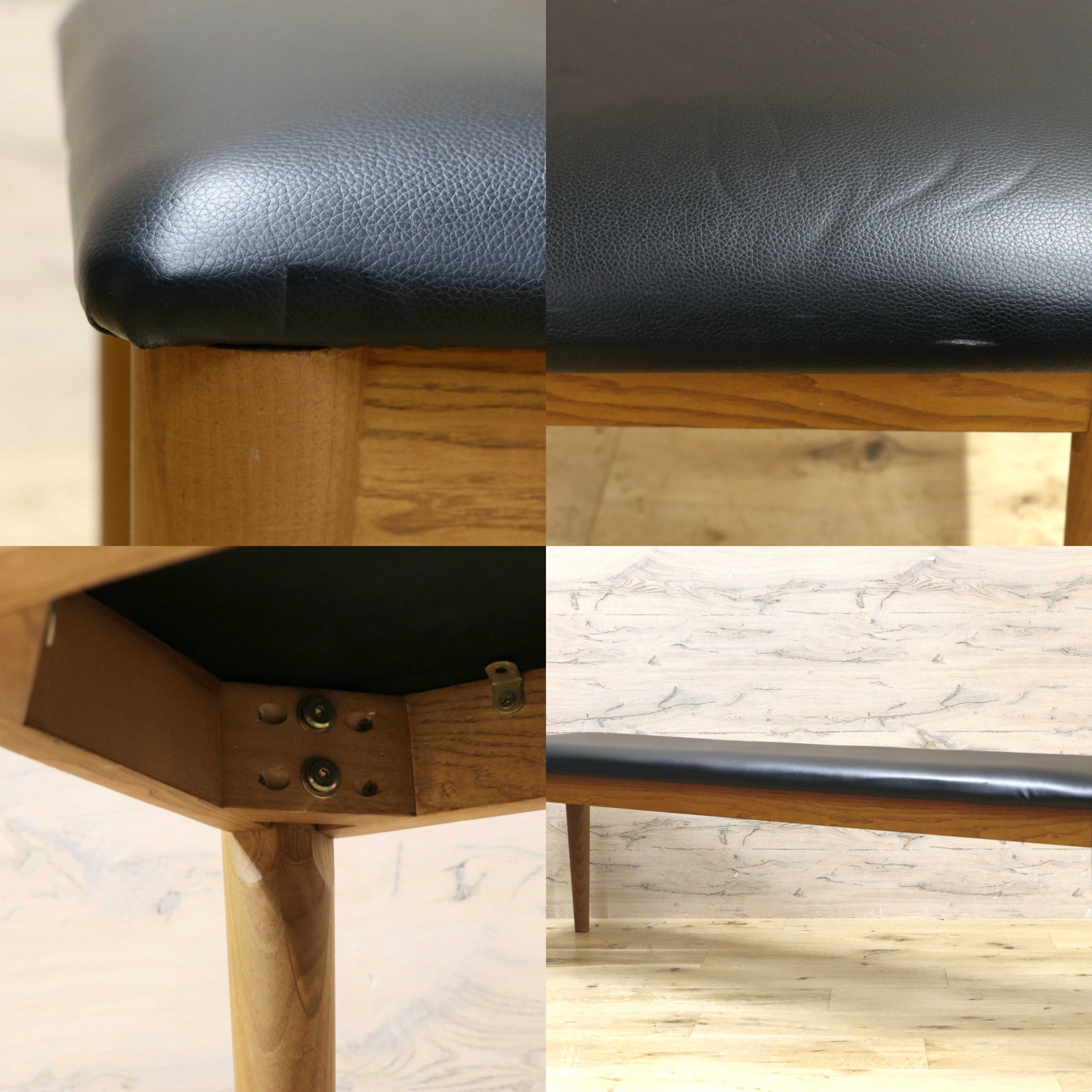 GMIK823A○北欧スタイル モダン ナチュラル ダイニングベンチ 木製フレーム 長椅子 ベンチチェア 合皮 食卓椅子 3人掛け 黒レザー