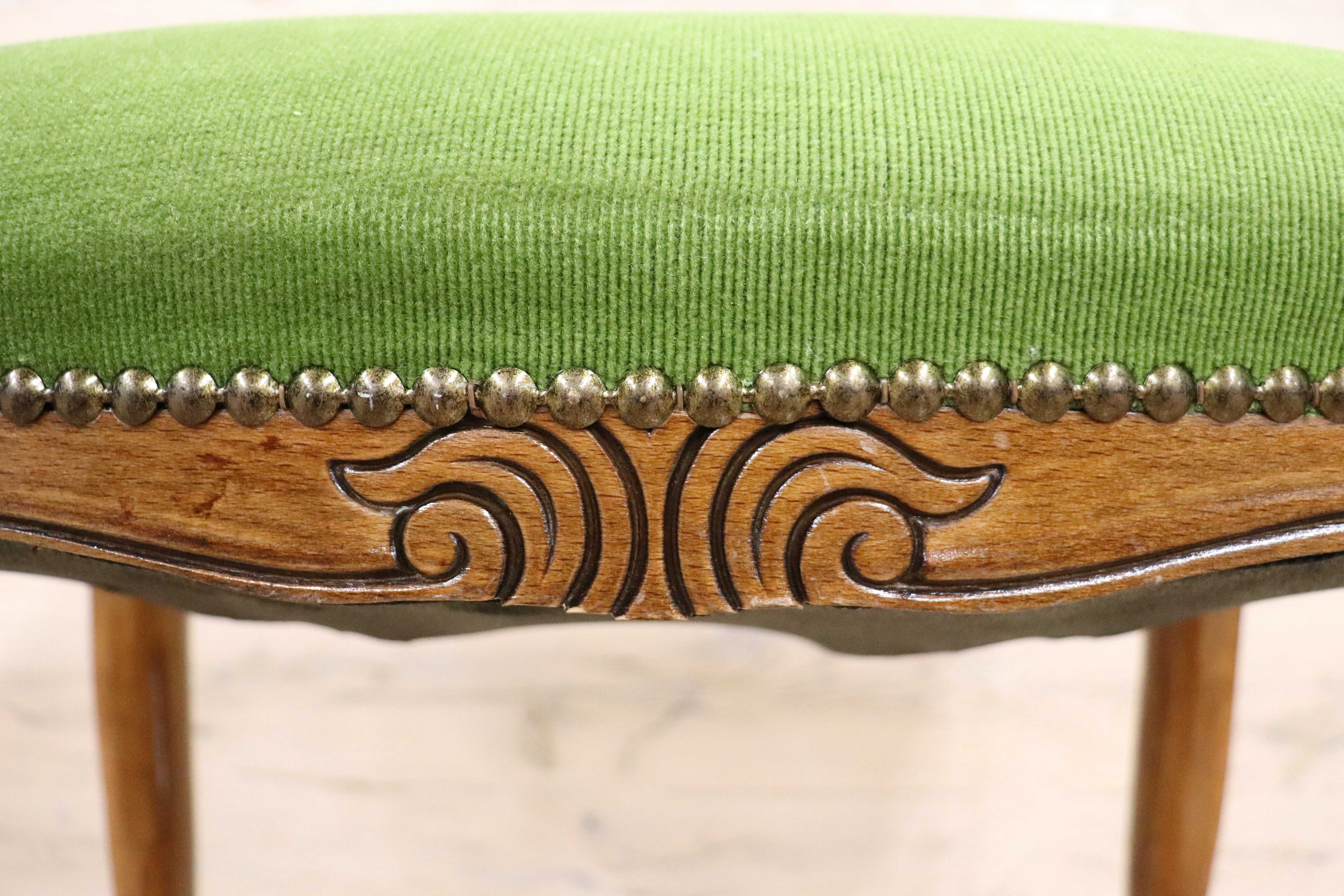 GMGT205A○イタリア製 スツール オットマン ラウンジチェア ベロア グリーン 猫脚 彫刻 ヨーロッパ家具