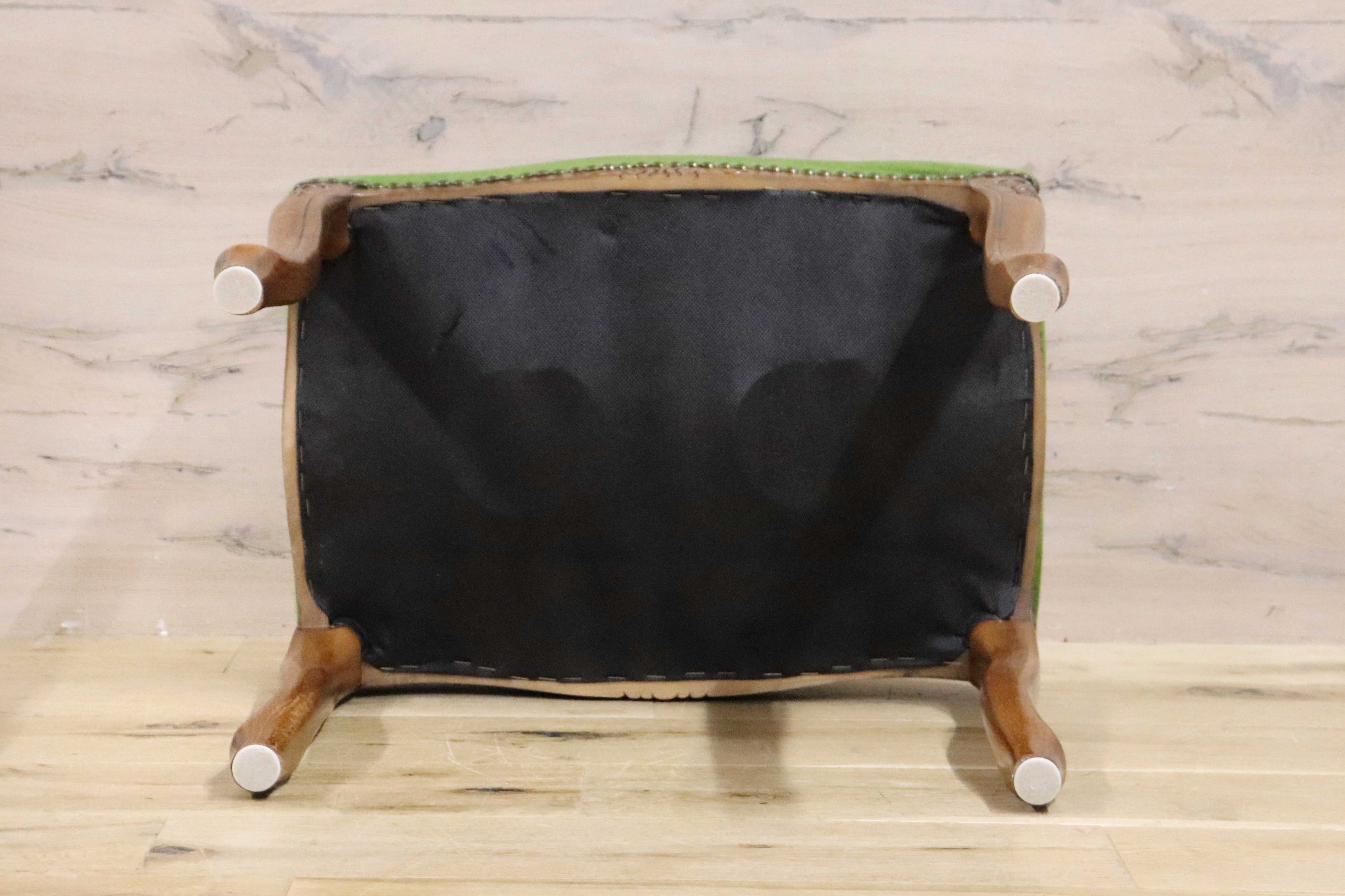 GMGT205A○イタリア製 スツール オットマン ラウンジチェア ベロア グリーン 猫脚 彫刻 ヨーロッパ家具