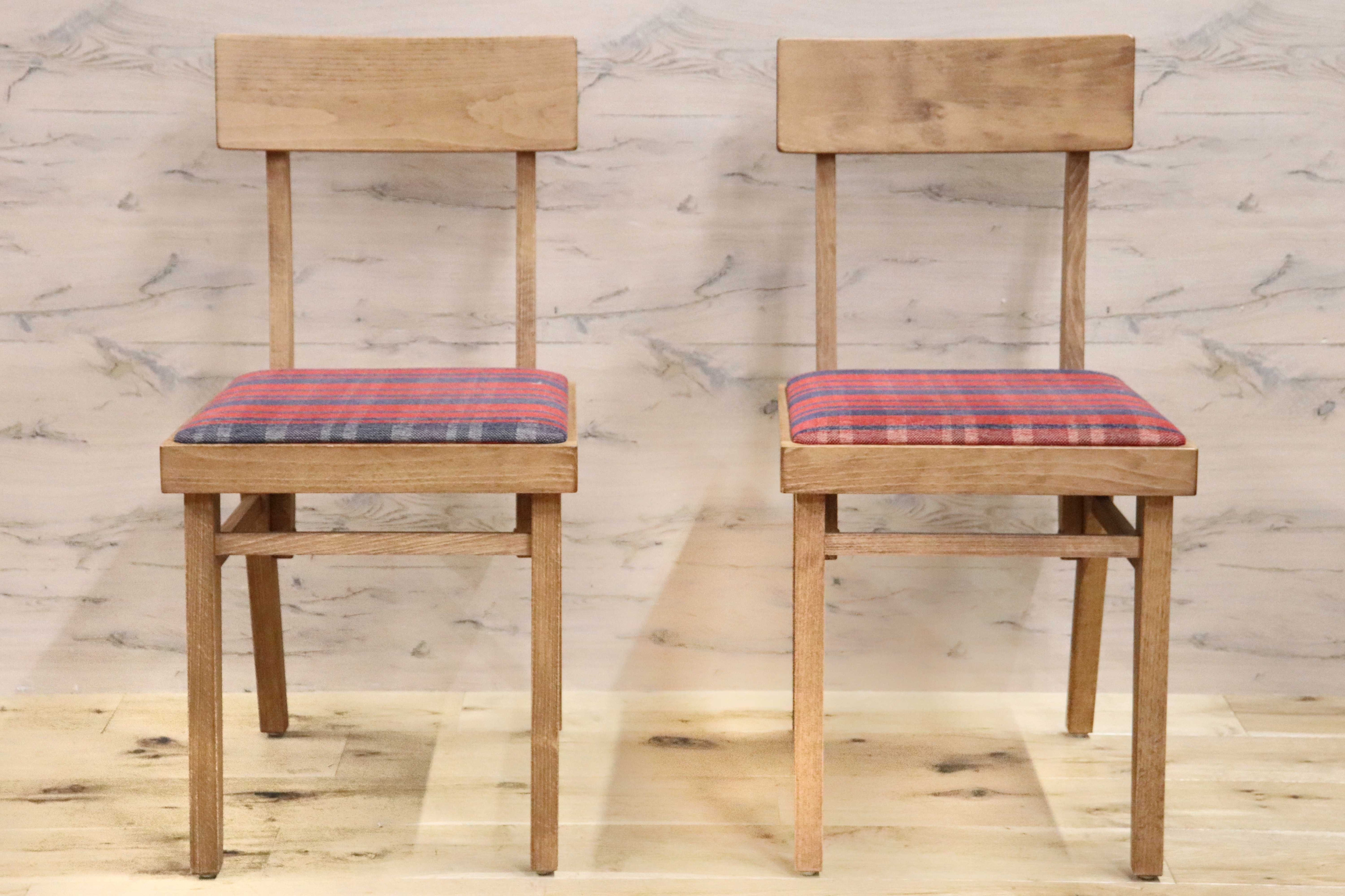 GMGH426B○Calore / カロレ 出雲 ダイニングチェア 椅子 2脚セット ファブリック マドラスチェック 美品