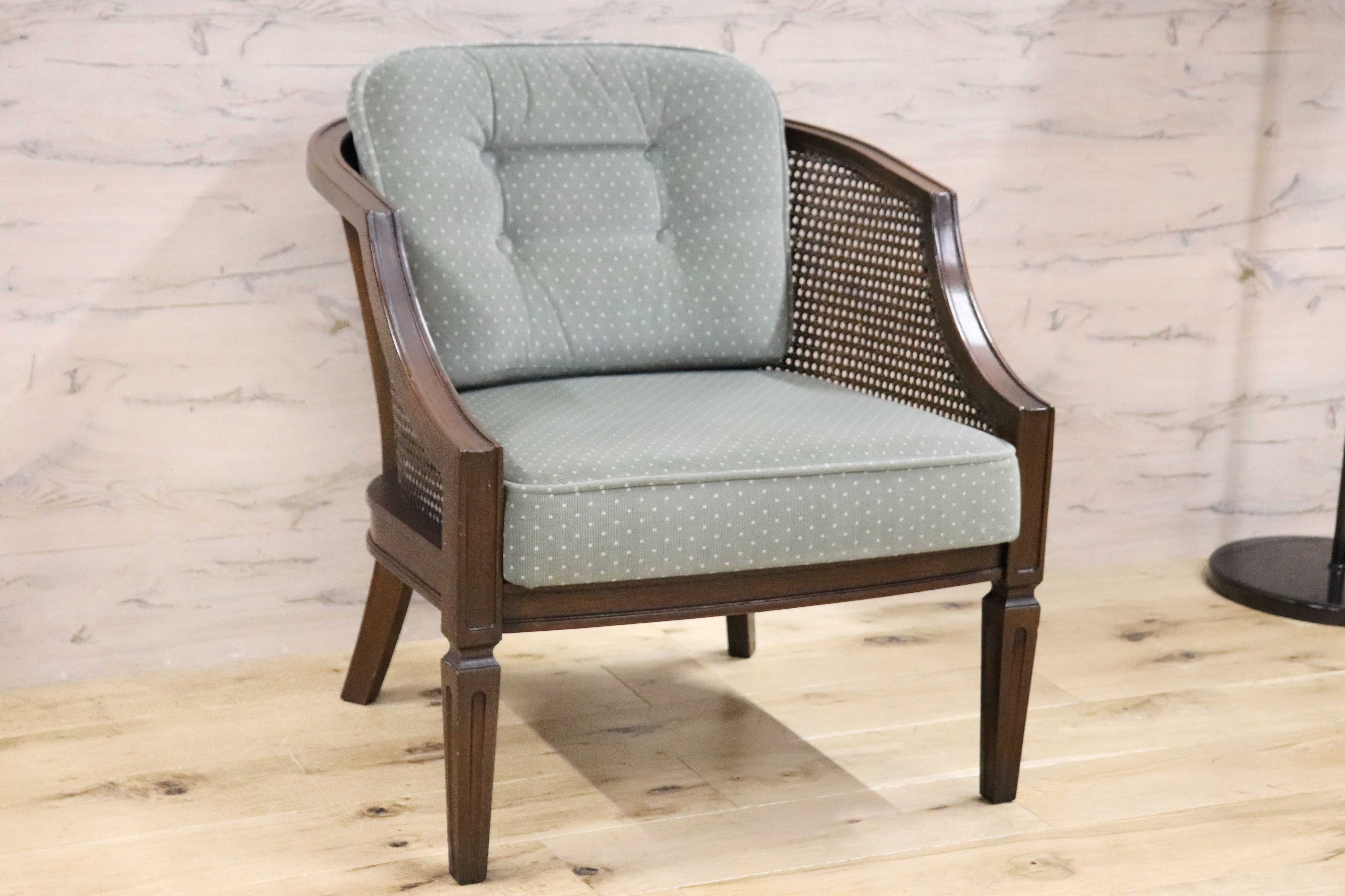 GMGK488B○domani / ドマーニ QUEENS LIFE カリモク シングルソファ 一人掛けソファ ラタン ベロア ドット柄 約17万