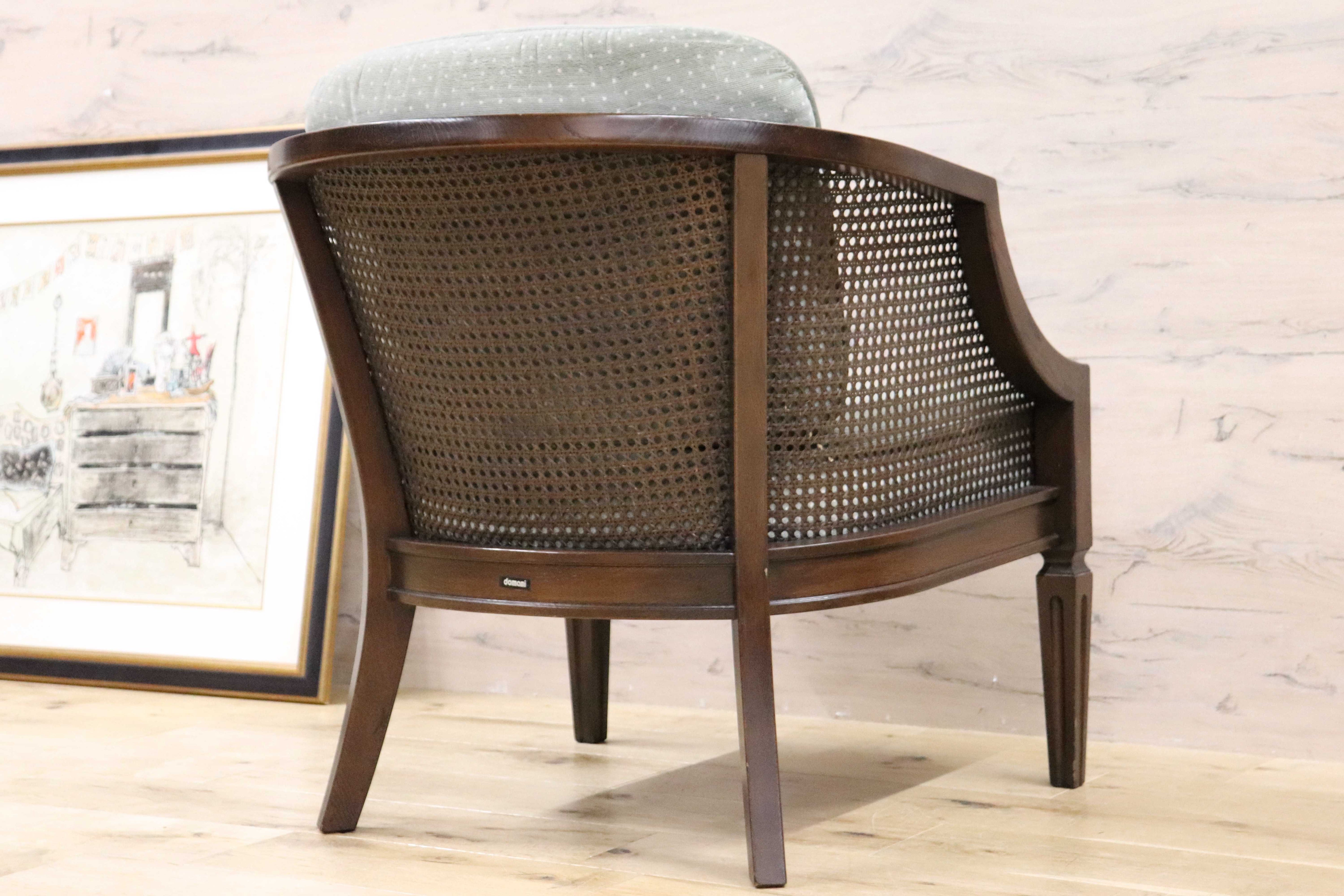 GMGK488B○domani / ドマーニ QUEENS LIFE カリモク シングルソファ 一人掛けソファ ラタン ベロア ドット柄 約17万