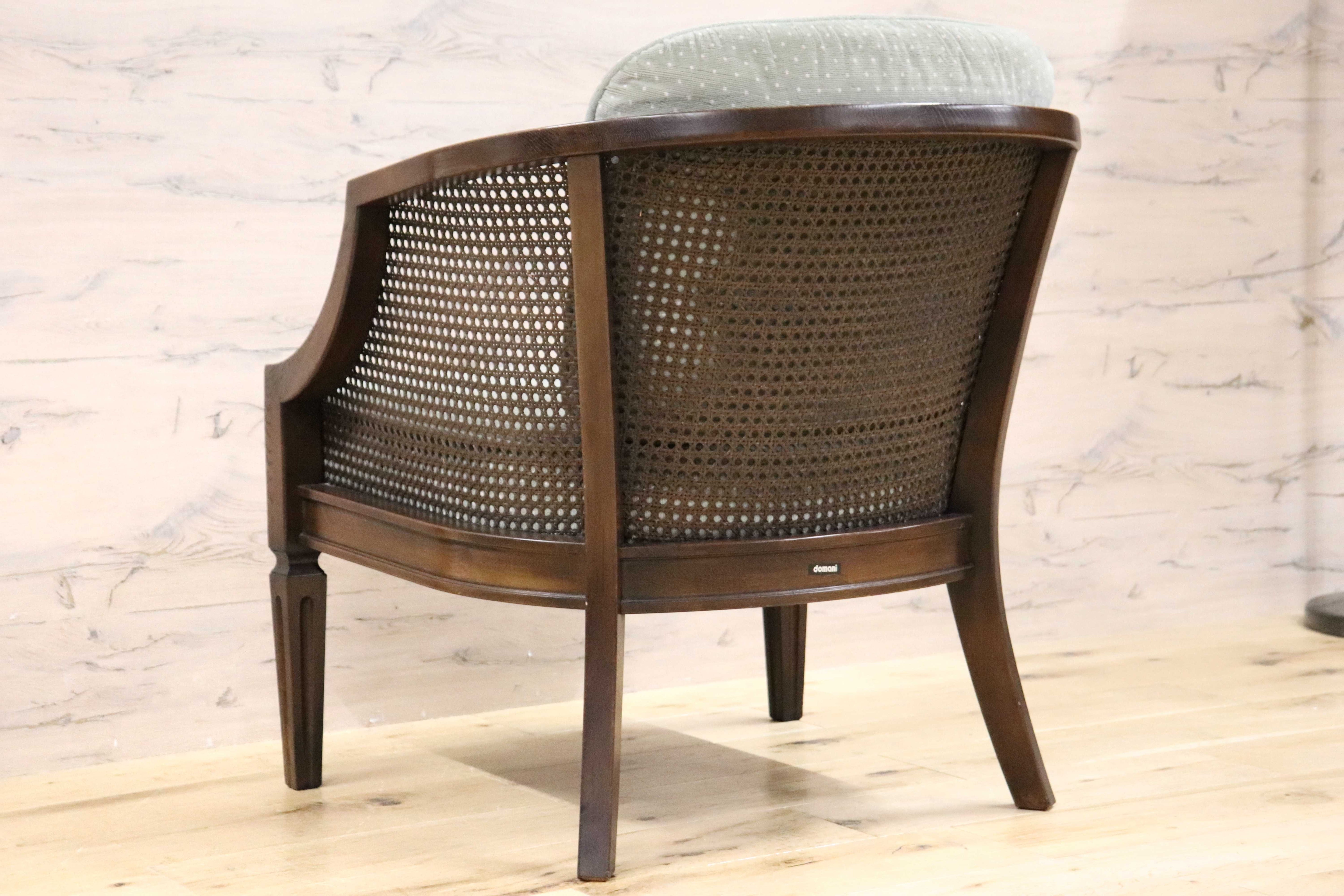GMGK488B○domani / ドマーニ QUEENS LIFE カリモク シングルソファ 一人掛けソファ ラタン ベロア ドット柄 約17万