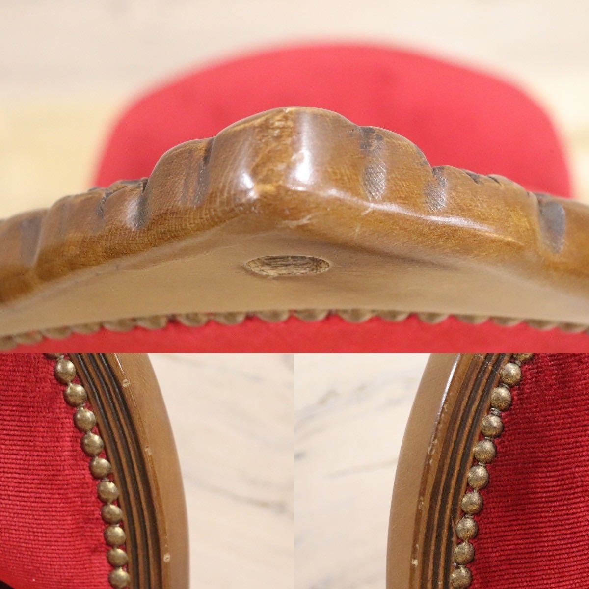 GMGH232○ヴィクトリアン調 ダイニングチェア 椅子 木製フレーム 彫刻 猫脚 ワインレッド 美品