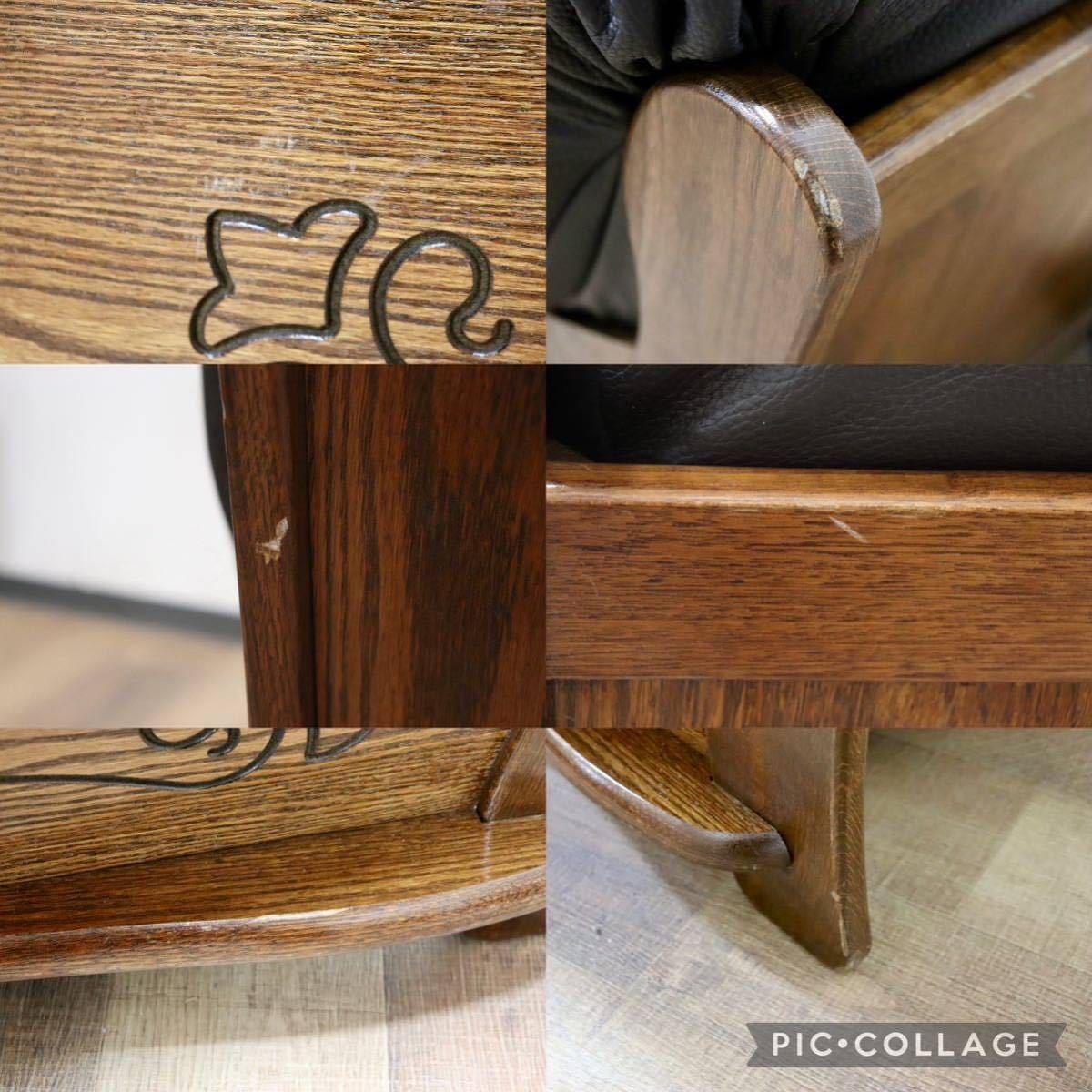 GMGT192A○オランダ製 ダッチカントリー 1人掛けソファ シングルソファ 本革 グレー オーク材 ノスタルジック オランダ民芸 約35万