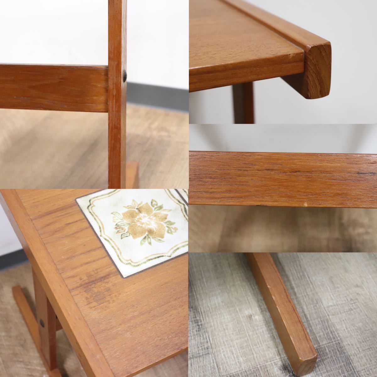 GMGH118○北欧ヴィンテージ ネストテーブル サイドテーブル チーク材 花台 タイルトップ クラシック 北欧家具 デンマーク