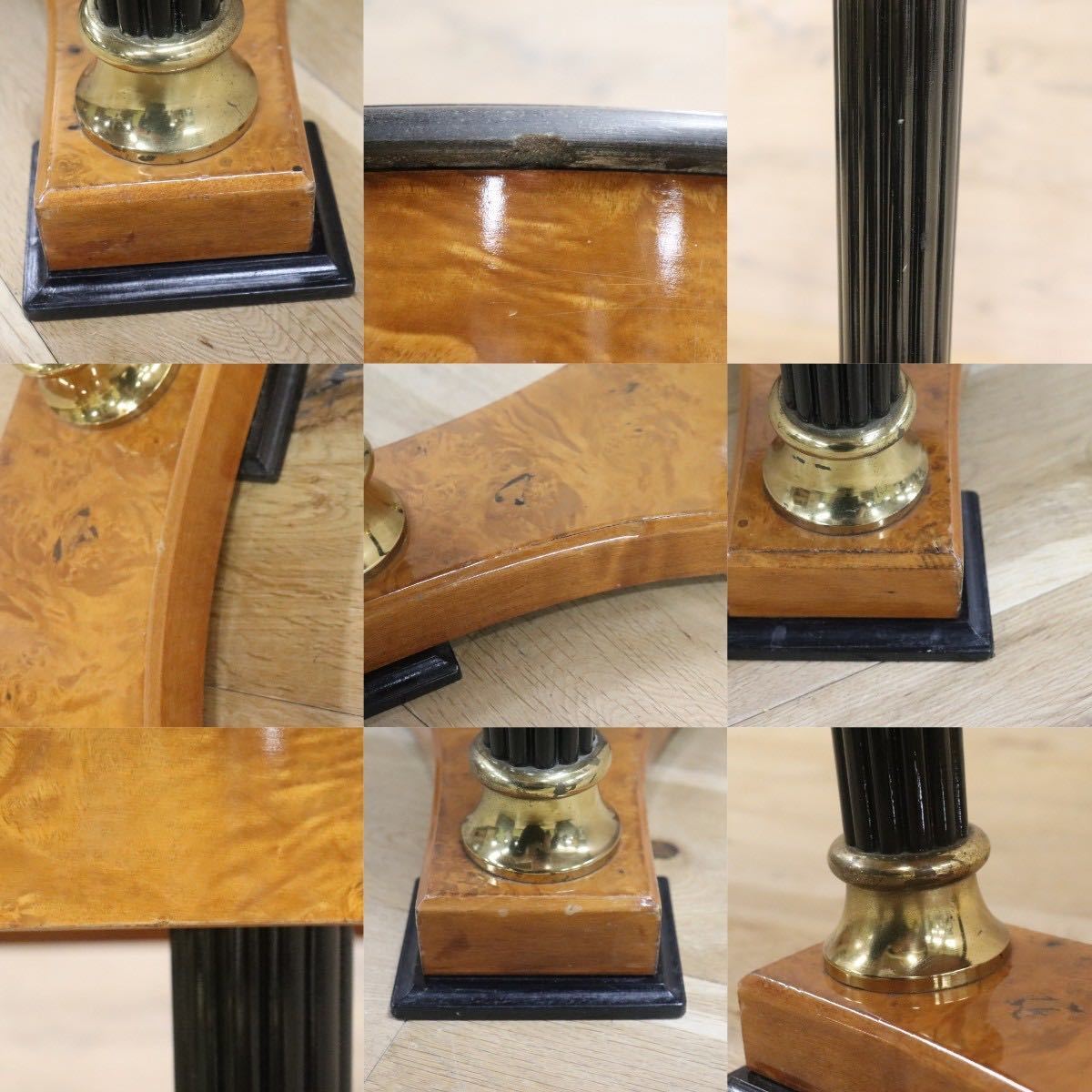 GMGN233E○イタリア製 サイドテーブル 丸テーブル バーズアイメープル 御影石 エレガント クラシック ヨーロッパ家具 ※引取り推奨