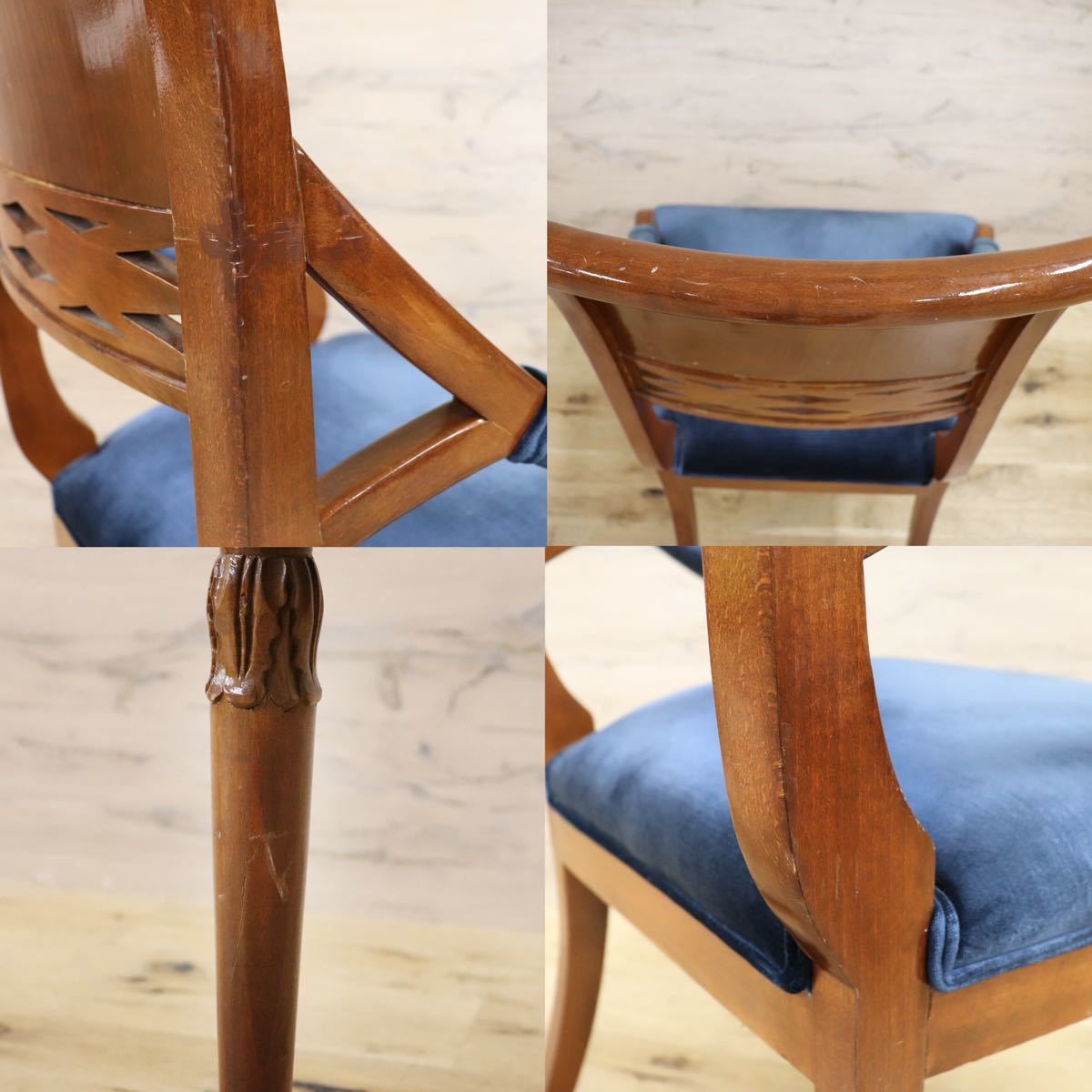 GMGN162○イタリア製 クラシック モダン ダイニングチェア 椅子 セミアームチェア ベロア 西洋 アール・ヌーヴォー