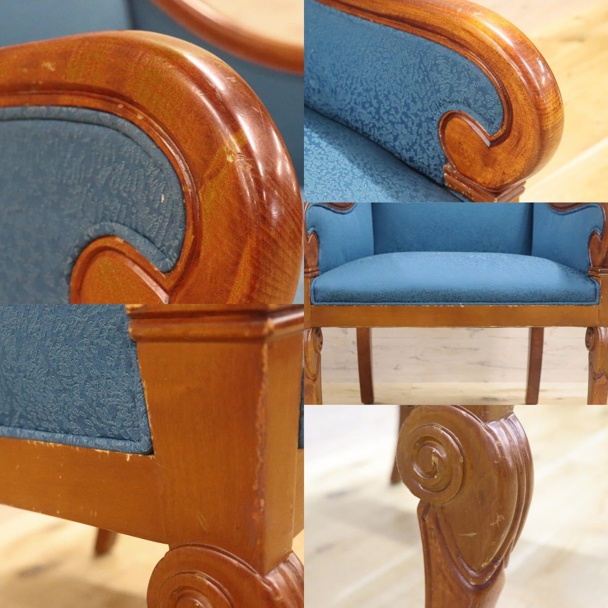 GMGN145B○西洋 クラシック シングルソファ ラウンジチェア 1人掛けソファ 椅子 木製 ファブリック アンティーク 彫刻