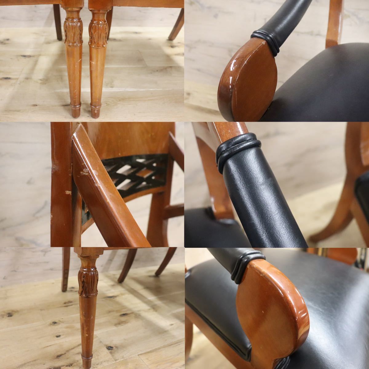 GMGN142B○イタリア製 クラシック モダン ダイニングチェア 椅子 2脚セット セミアームチェア 本革 レザー 西洋 アール・ヌーヴォー