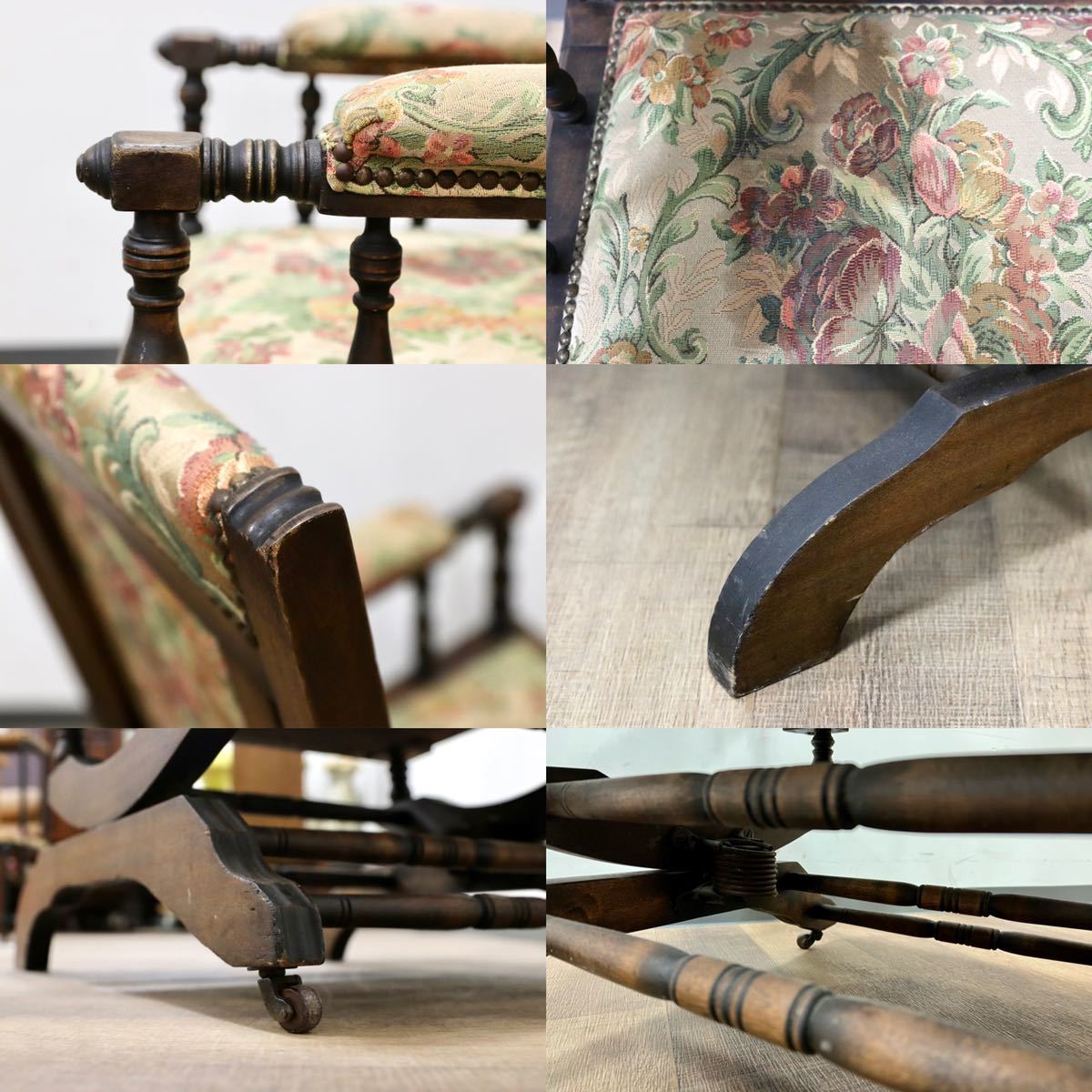 GMGN471○英国 イギリス アンティーク ロッキングチェア 揺り椅子 ラウンジチェア ボタニカル カントリー コロニアル レア